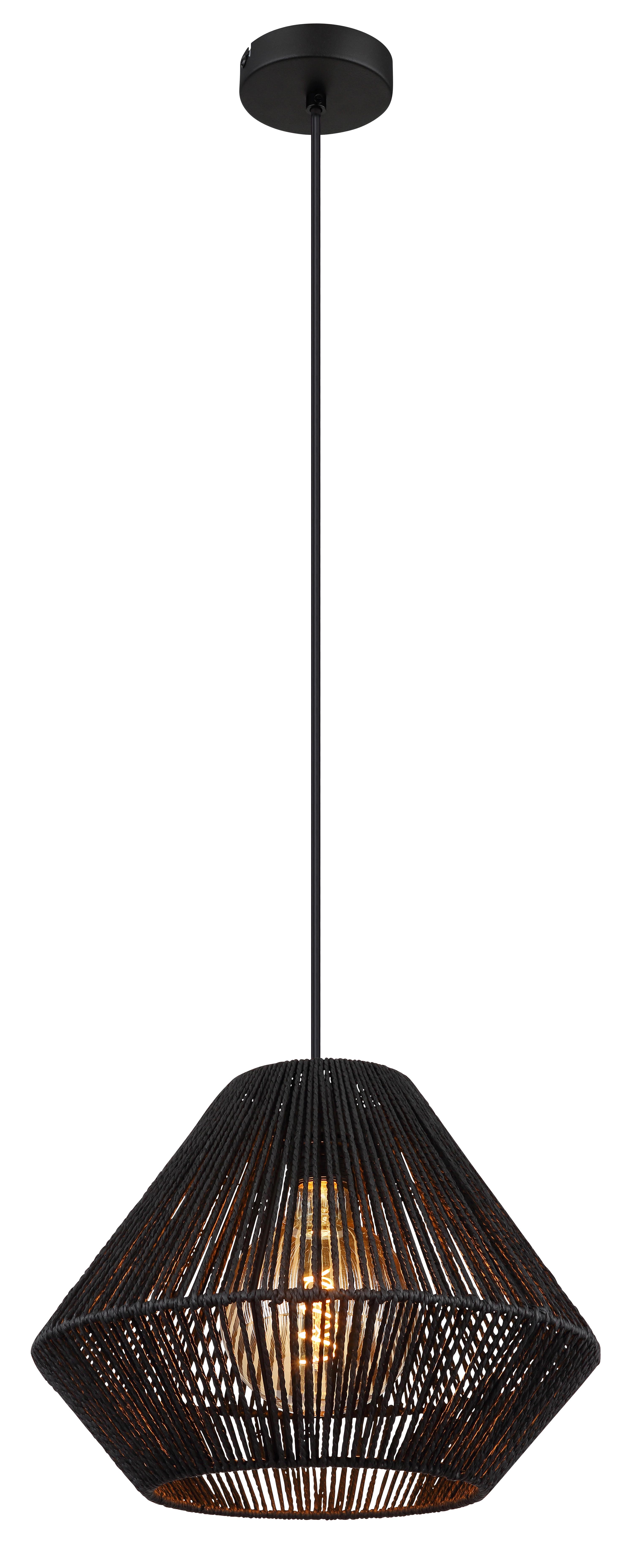 Hängeleuchte Houdini Naturfarben max. 15 Watt - Schwarz/Naturfarben, KONVENTIONELL, Naturmaterialien/Kunststoff (35/120cm) - Globo