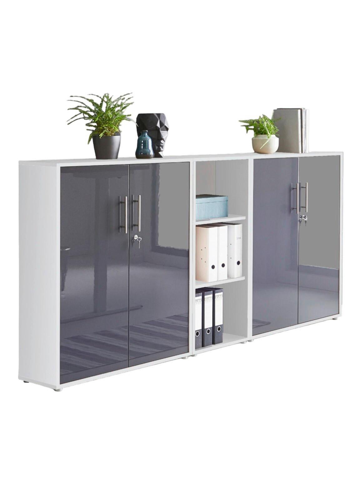 Aktenschrank Office Edition Sw Set 8 Weiß/Anthrazit - Anthrazit Hochglanz/Weiß, MODERN, Holzwerkstoff (213/114/33cm) - MID.YOU