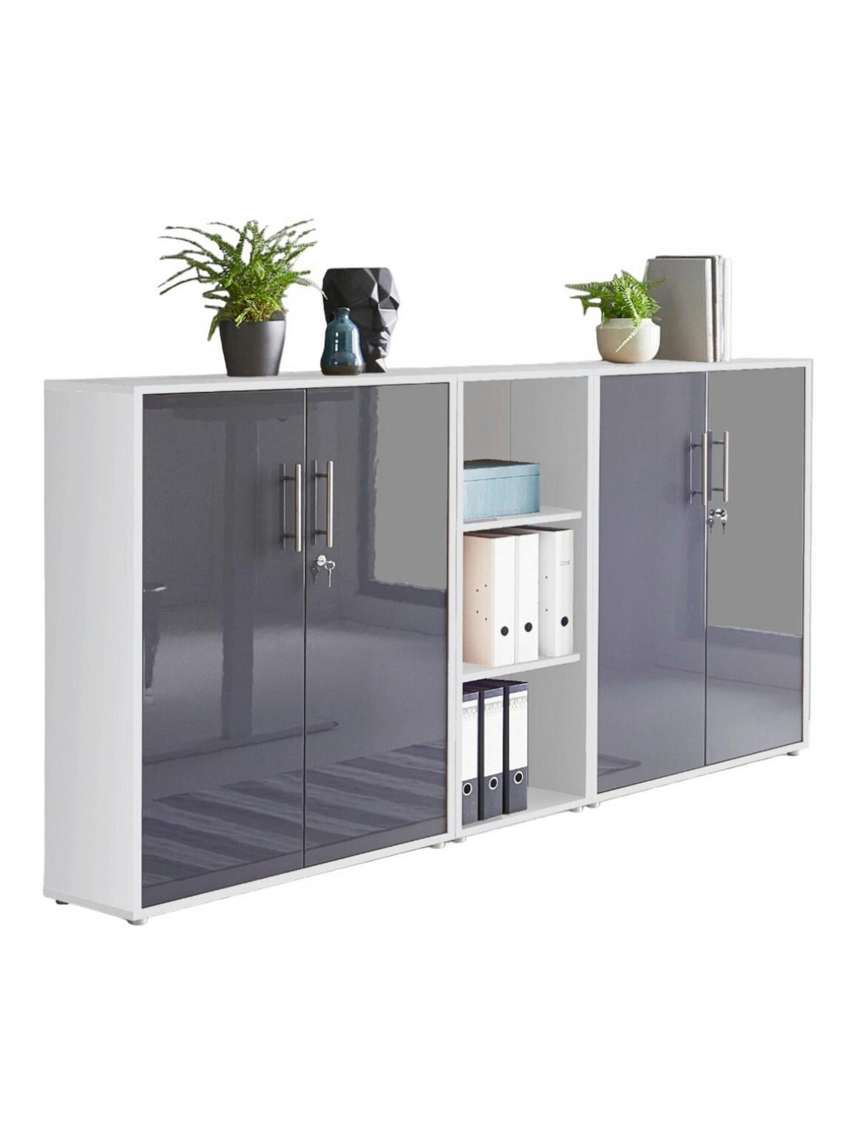 Aktenschrank Office Edition Sw Set 8 Weiß/Anthrazit - Anthrazit Hochglanz/Weiß, MODERN, Holzwerkstoff (213/114/33cm) - MID.YOU