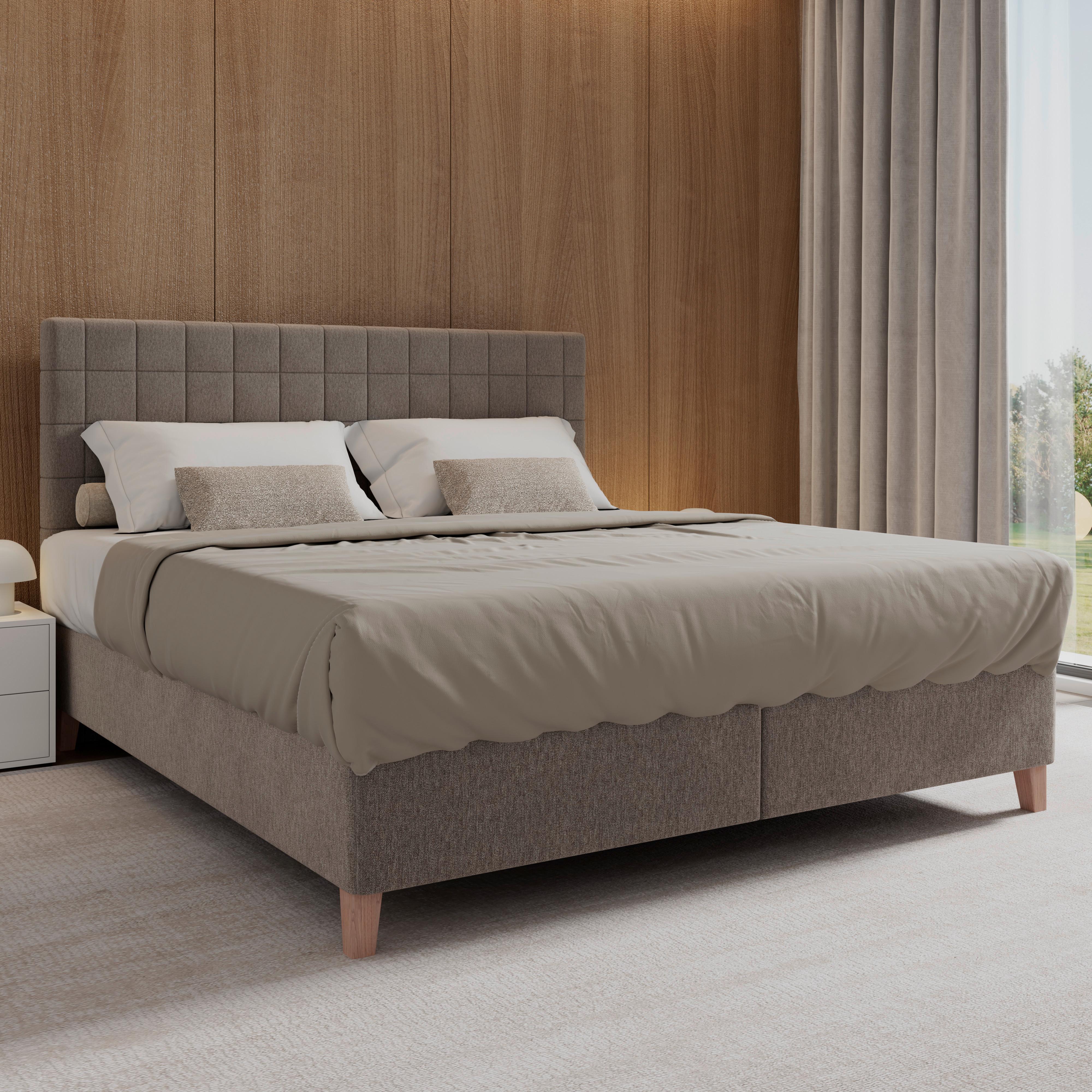 KONTINENTALSÄNG OLIVIA - grå/ekfärgad, Modern, trä/textil (180/200cm) - Bessagi Home
