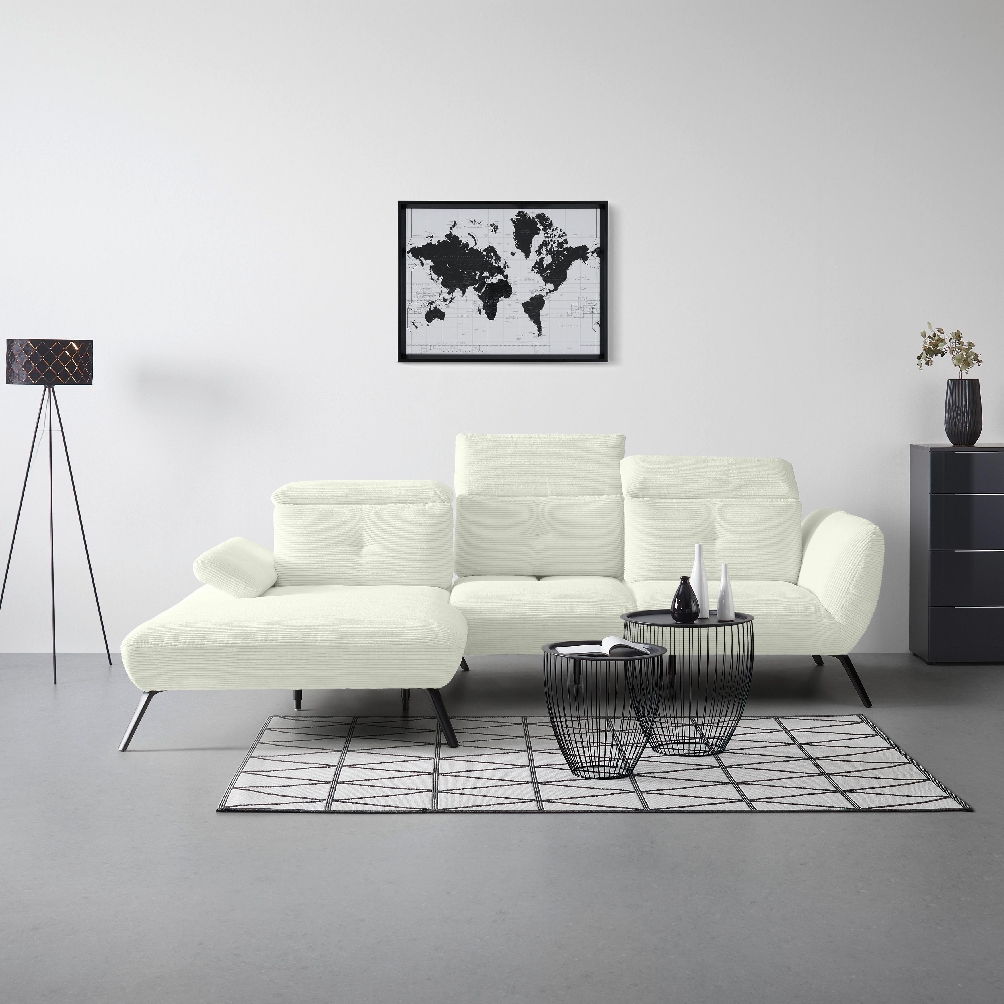 Wohnlandschaft Seattle Creme - Creme/Schwarz, MODERN, Holzwerkstoff/Textil (196/301cm) - Premium Living