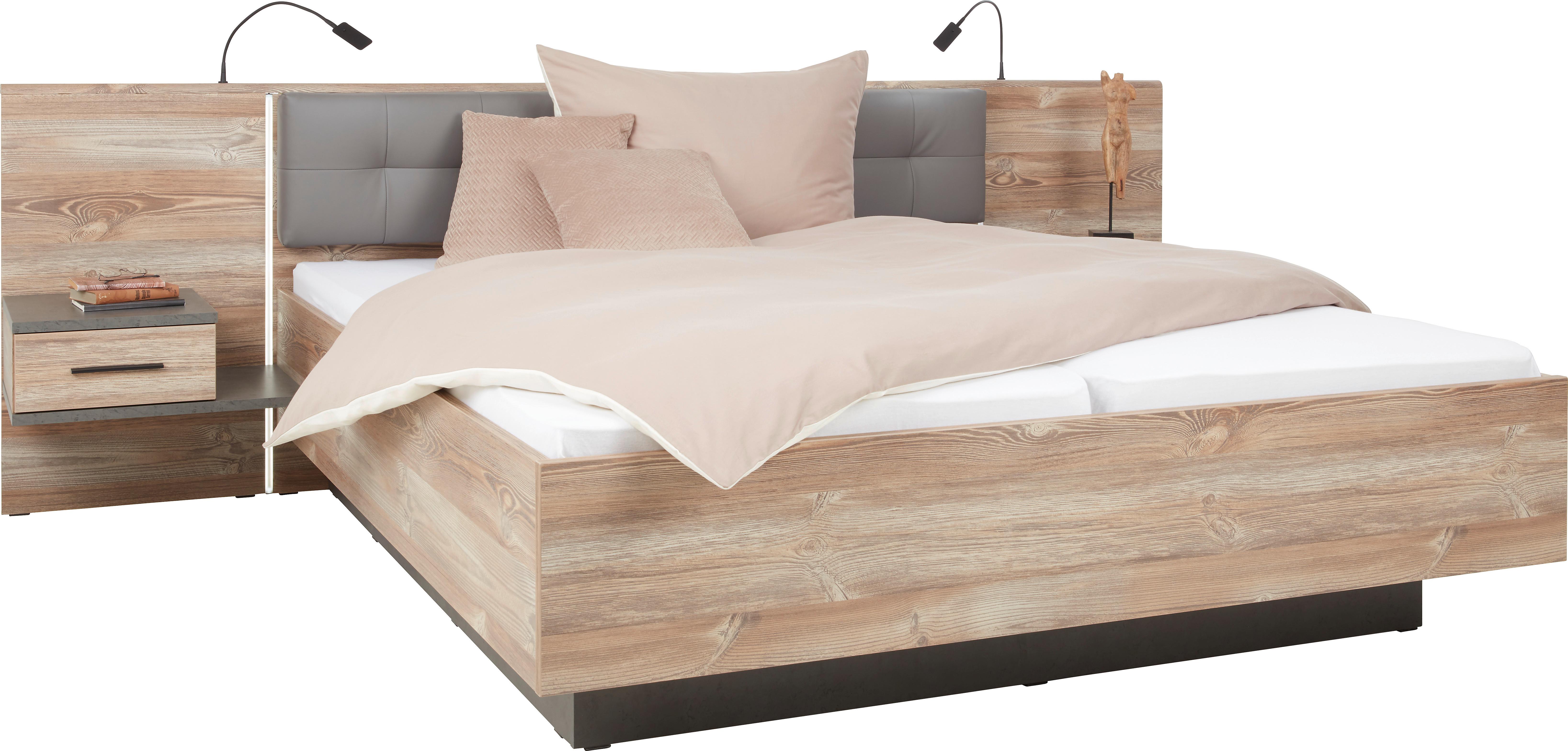 Set Kreveta I Noćnih Ormarića Chanton - boje bora/tamno siva, Lifestyle, drvni materijal/plastika (180/200cm) - Modern Living