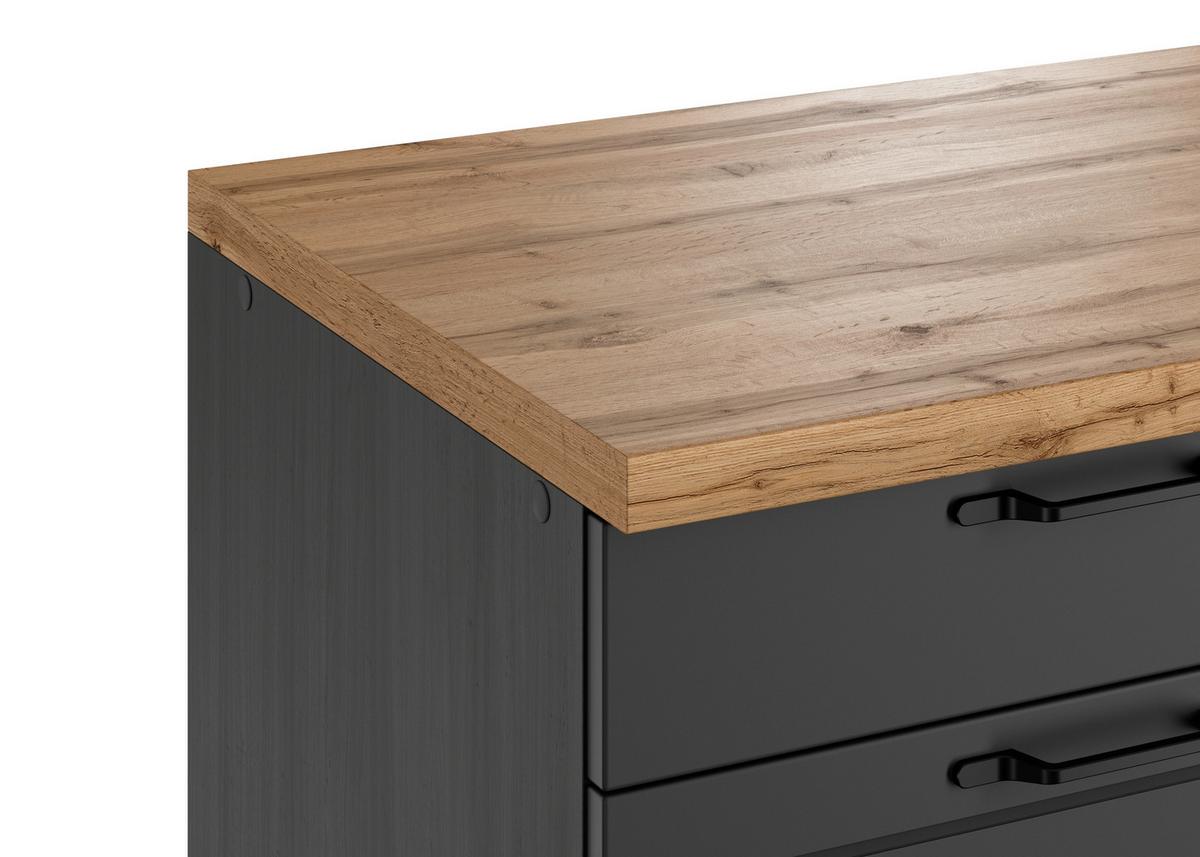 Küchenunterschrank Meran ca. 180x86 cm Grau/Eiche - Eiche Wotan/Schwarz, LIFESTYLE, Holzwerkstoff/Metall (180/86/60cm) - Held