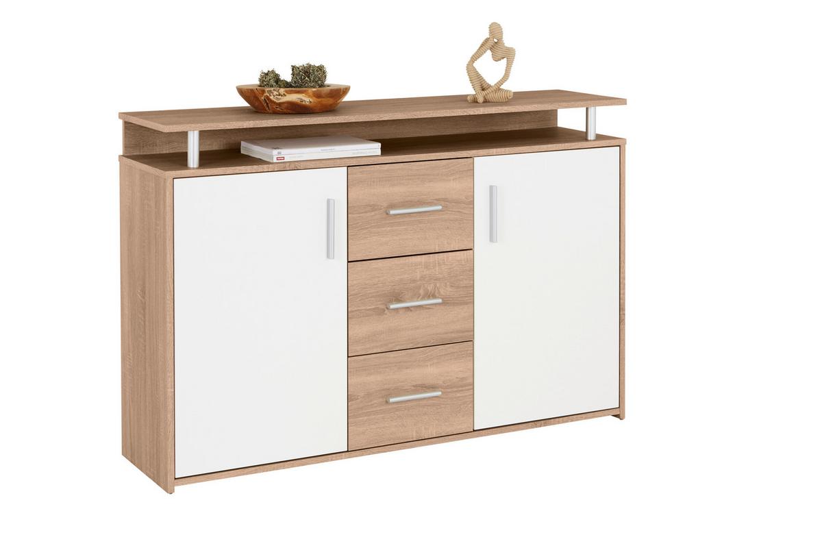 Komoda Drift - barve hrasta/bela, Moderno, umetna masa/leseni material (132/88/34,6cm)