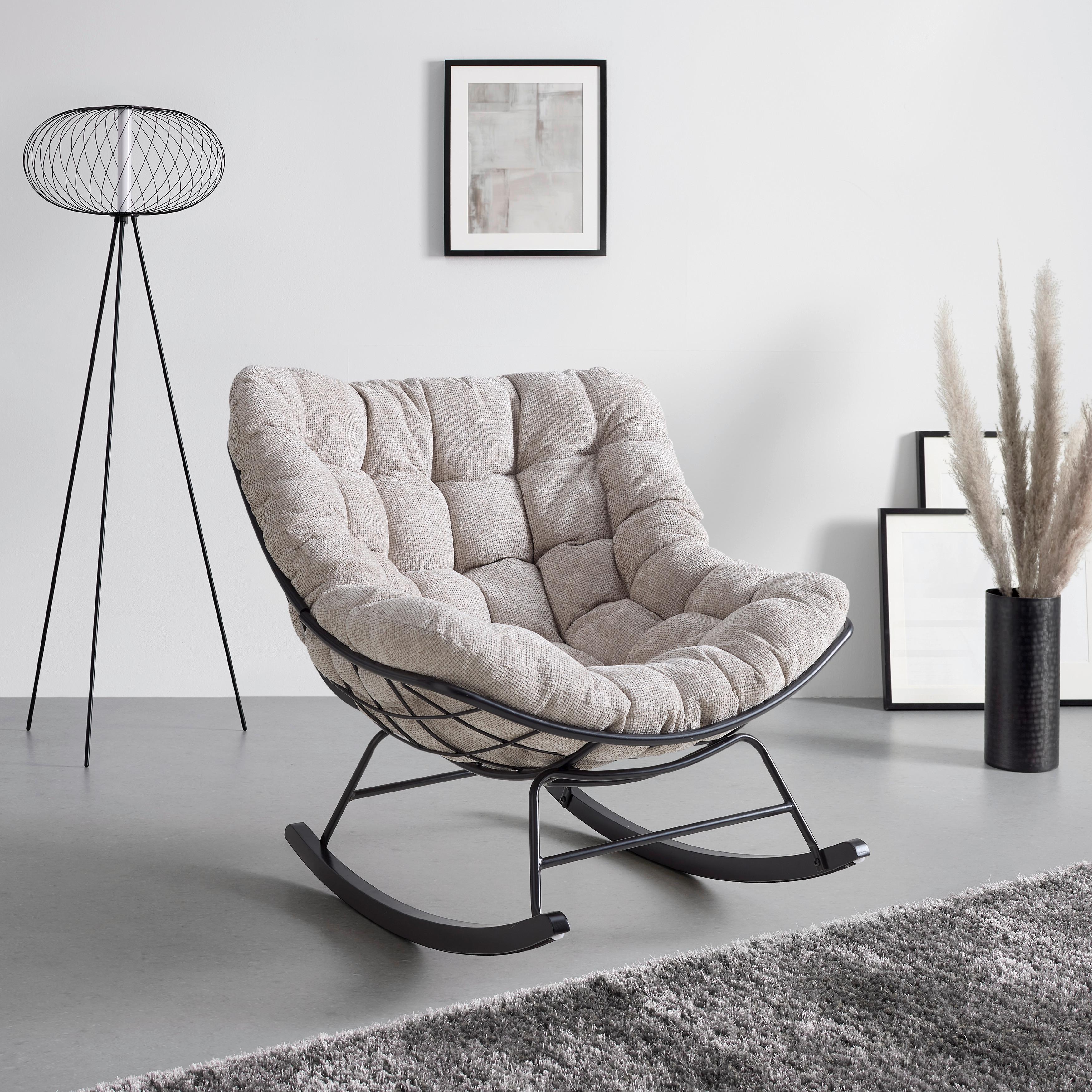 FAUTEUIL À BASCULE CLOUD - noir/crème, MODERN, métal/textile (96/88/103cm) - Mömax