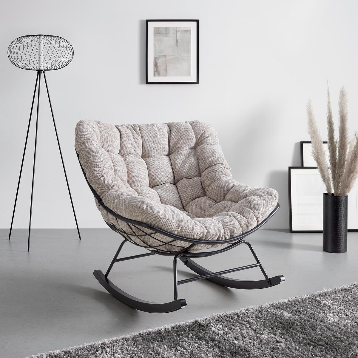 Schaukelstuhl Cloud Creme/Schwarz ca. 96x88x103cm - Creme/Schwarz, MODERN, Holz/Textil (96/88/103cm) - Mömax