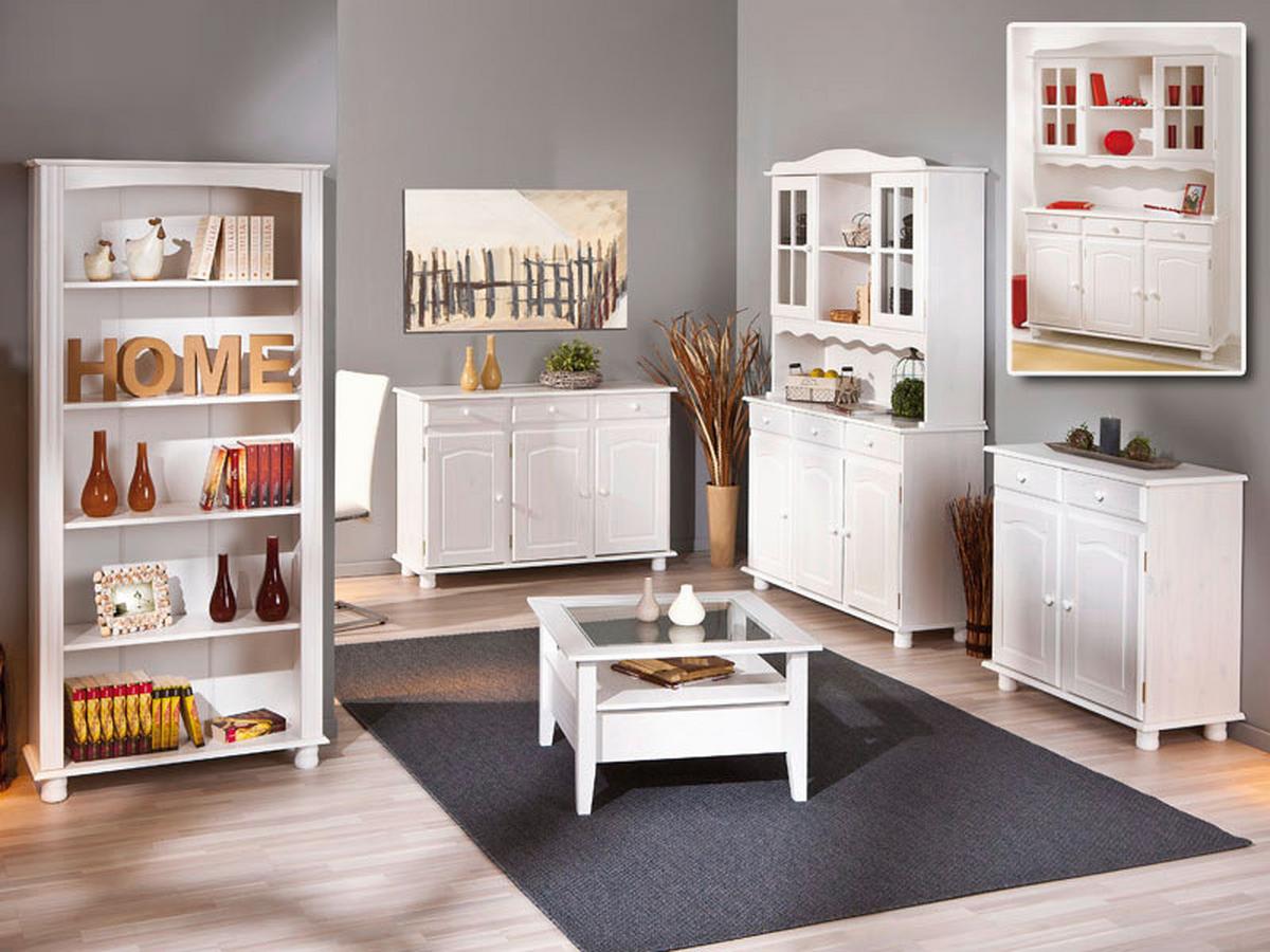 Kredenca Siena, Bela, Masiven Bor - bela, Trendi, les (130/198/43cm) - MID.YOU
