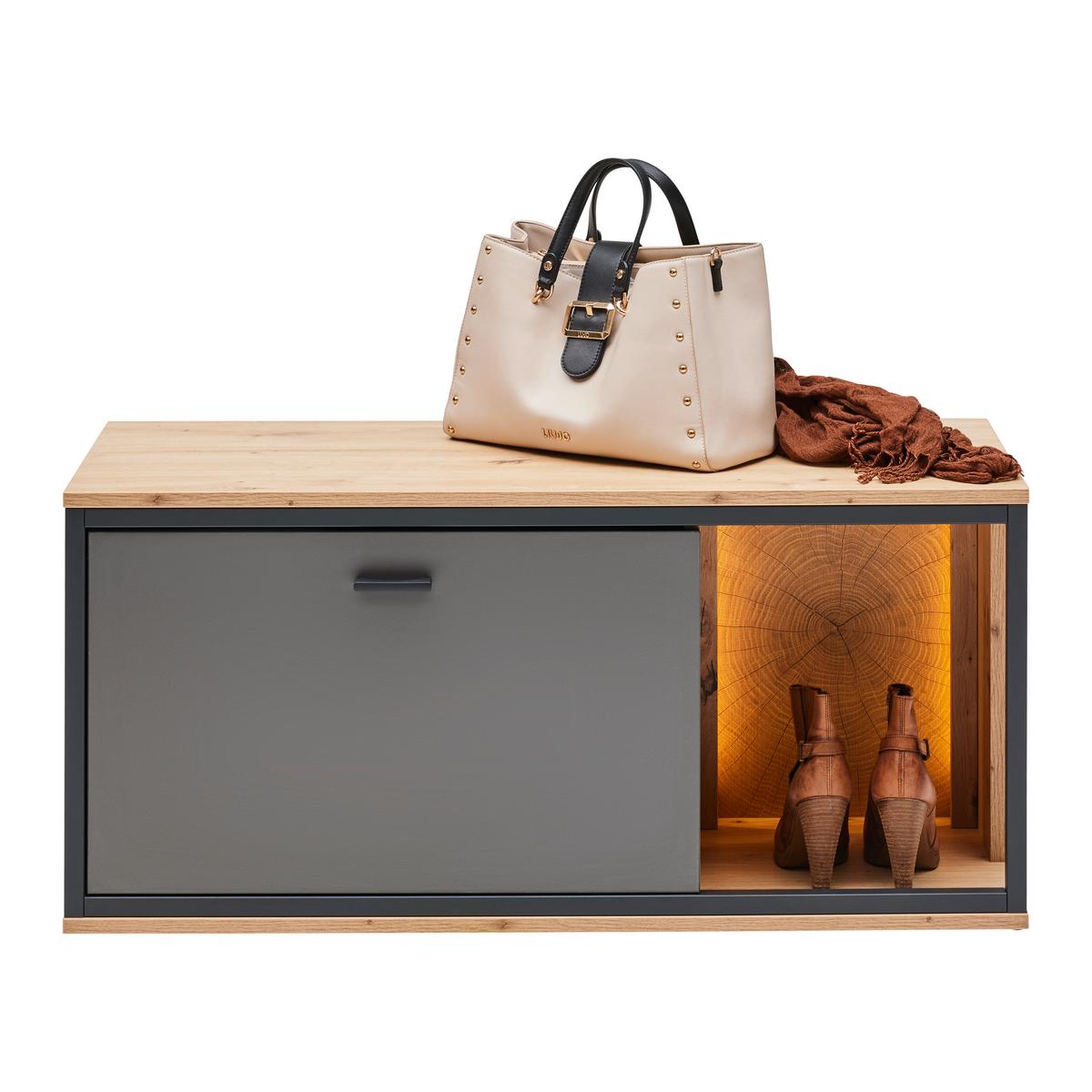 Garderobenbank Florenz Grau/Eiche Artisan - Schwarz/Eiche Artisan, Modern, Holzwerkstoff/Kunststoff (94/44,9/37,3cm) - Premium Living