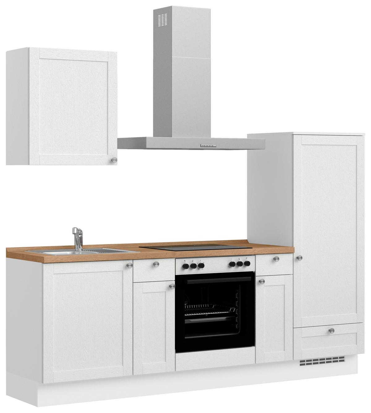 Küchenleerblock Frame Low o. Geräte Weiß - Edelstahlfarben/Eichefarben, MODERN, Holzwerkstoff/Metall (240cm) - Nobilia