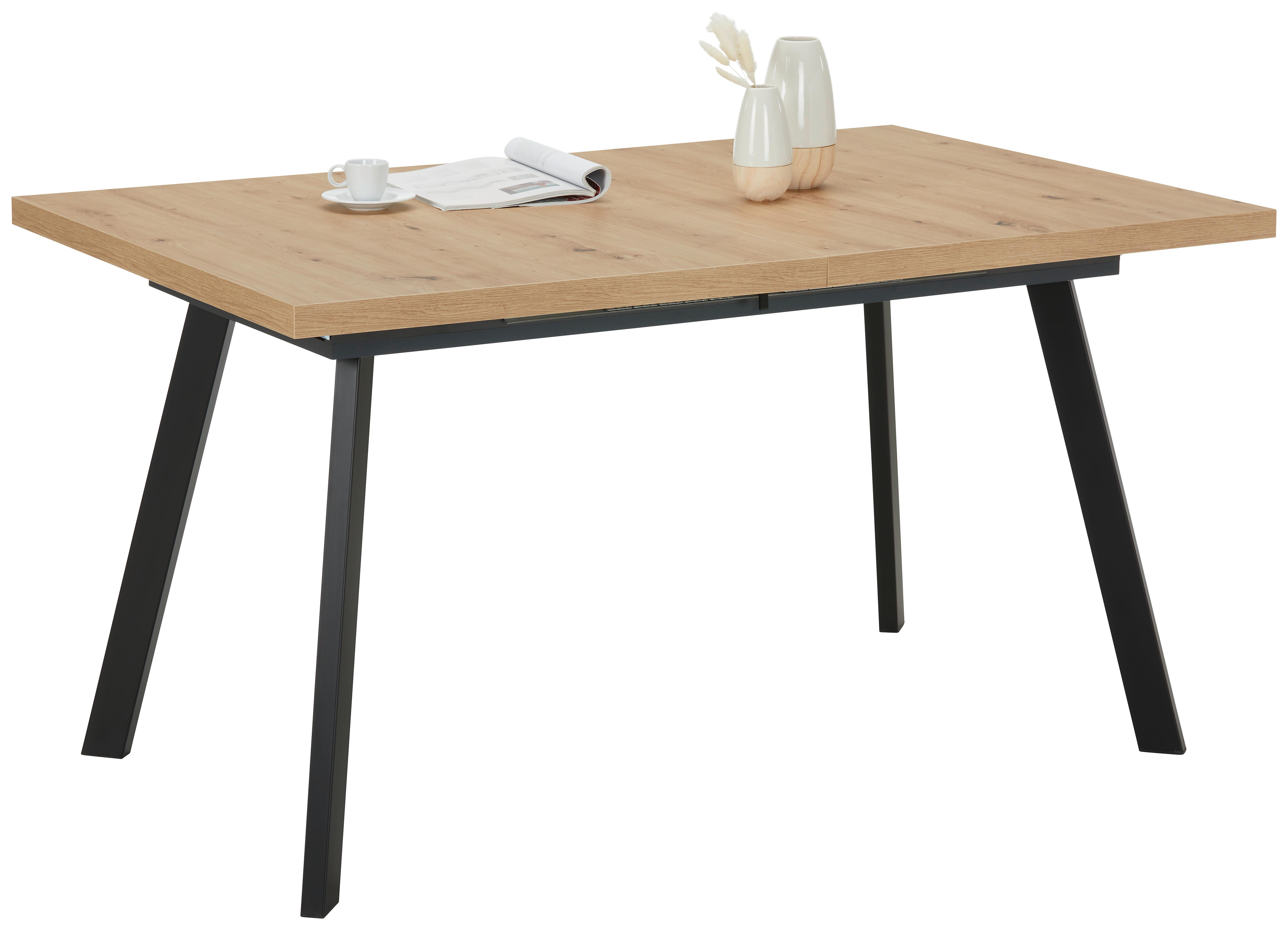 Ausziehtisch in Schwarz/Eiche Artisan - Eichefarben/Schwarz, Modern, Holzwerkstoff/Metall (140-190/90/75cm) - Mömax
