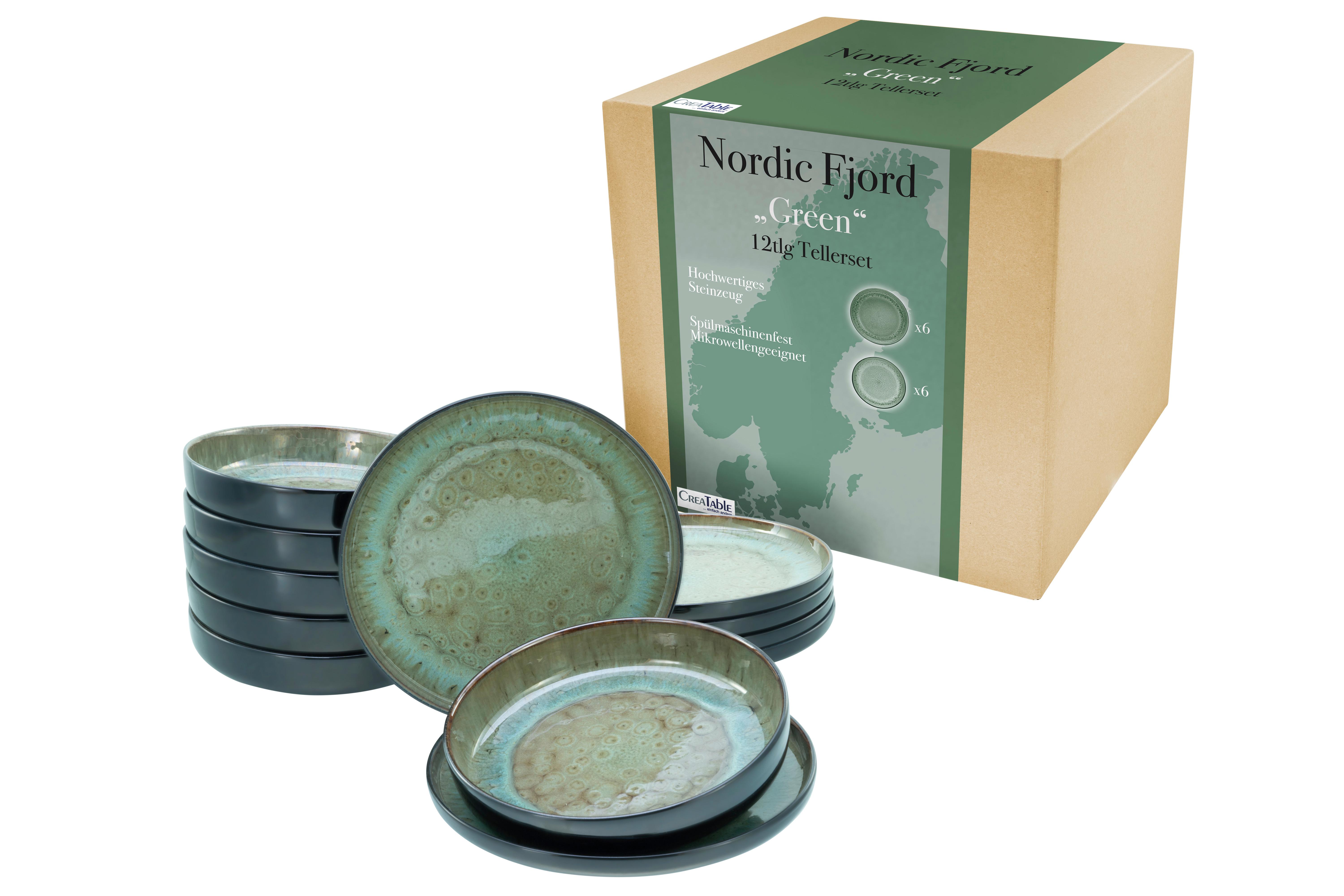 Jedilni Servis Nordic Fjord Green, 12-Delni - zelena, Trend, keramika - Creatable