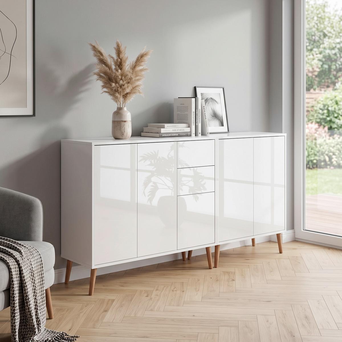 Sideboard Mailand Set 10 Weiß - Weiß Hochglanz/Weiß, MODERN, Holz/Holzwerkstoff (184,5/86/33cm) - MID.YOU