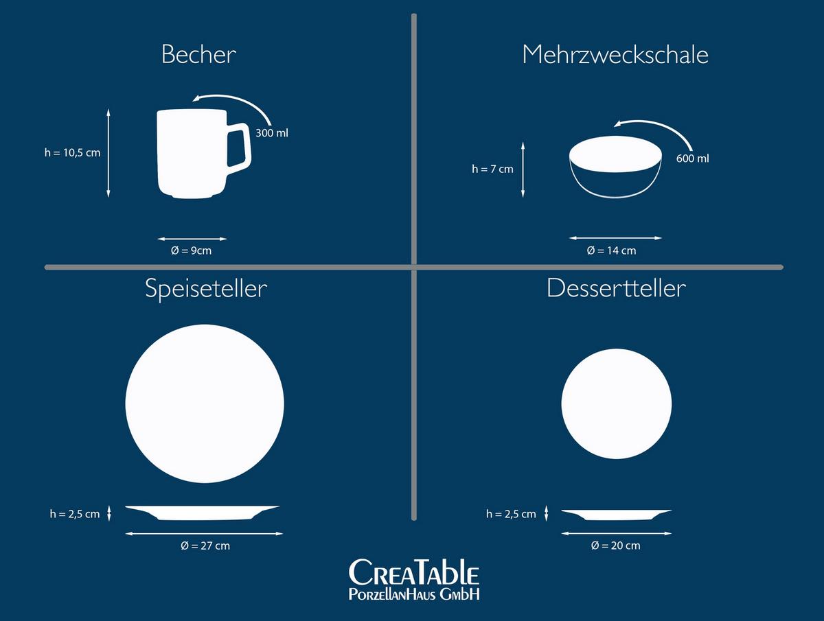 Kombiservice Schwarz/ Weiß, 16-teilig - Schwarz/Weiß, Basics, Keramik (34,5/32/32,5cm) - Creatable