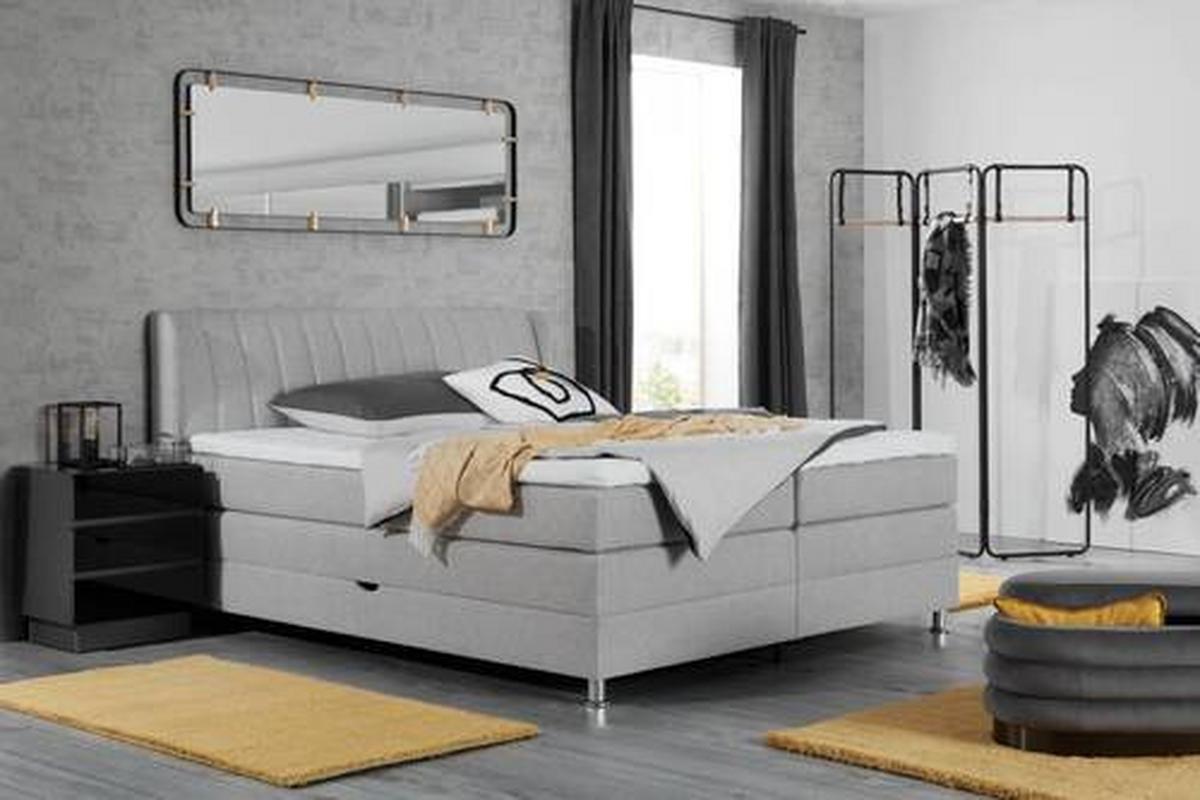 Boxspringbett in Grau ca. 160x200cm - Chromfarben/Grau, Konventionell, Kunststoff/Textil (160/200cm) - Premium Living