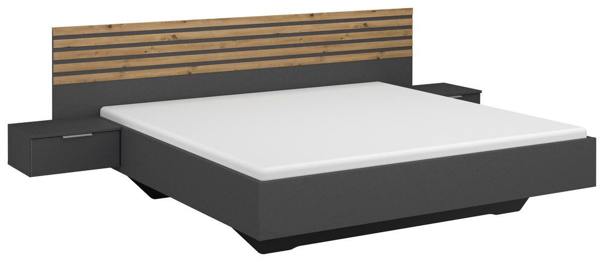 Bettanlage Lamella ca. 180x200 cm Grau/Eiche Artisan - Eiche Artisan/Grau, MODERN, Holzwerkstoff (180/200cm) - Rauch Möbel