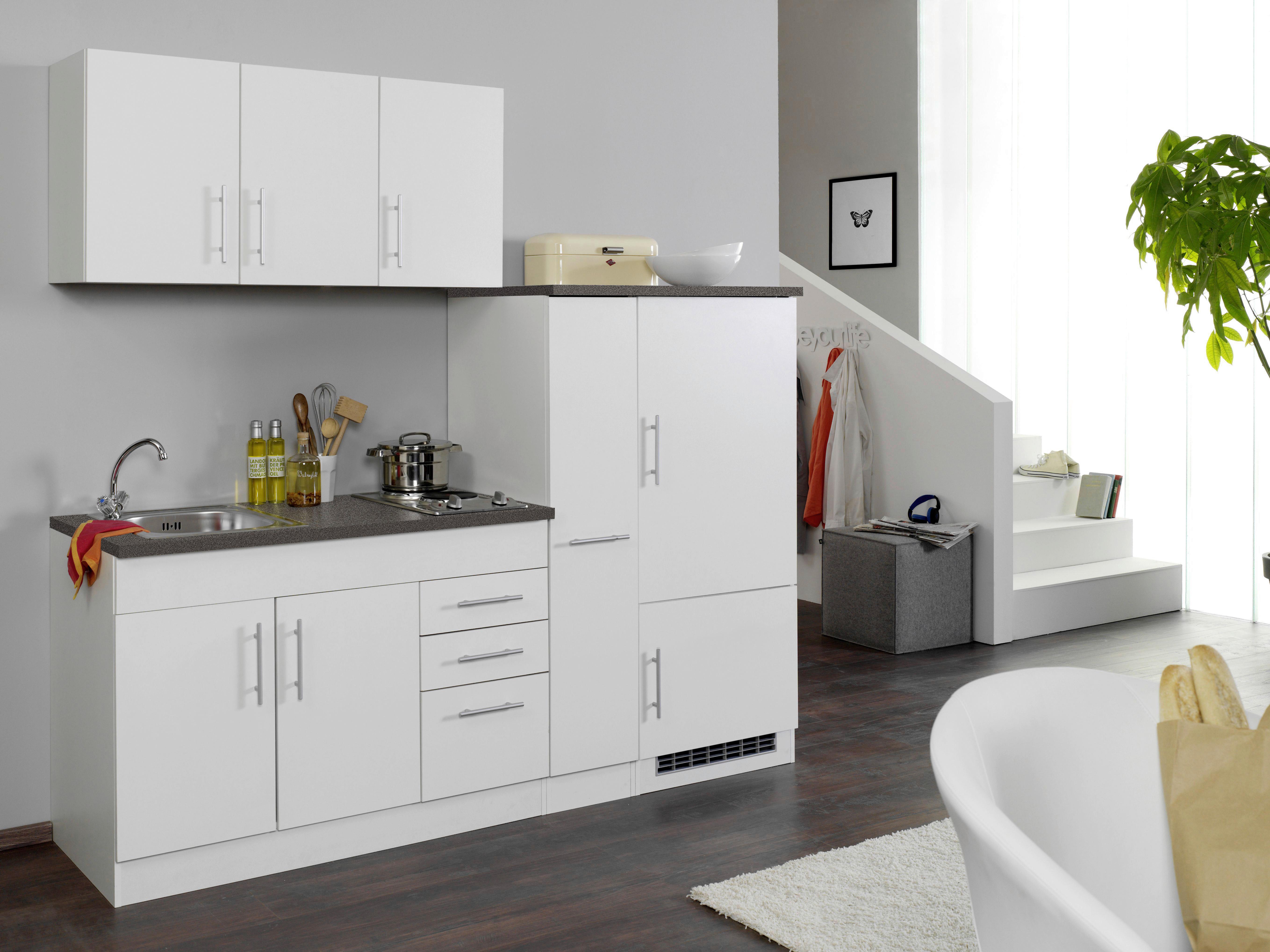 Küchenblock Toronto II m. Geräten Weiß - Chromfarben/Graphitfarben, MODERN, Holzwerkstoff/Metall (210cm) - Held