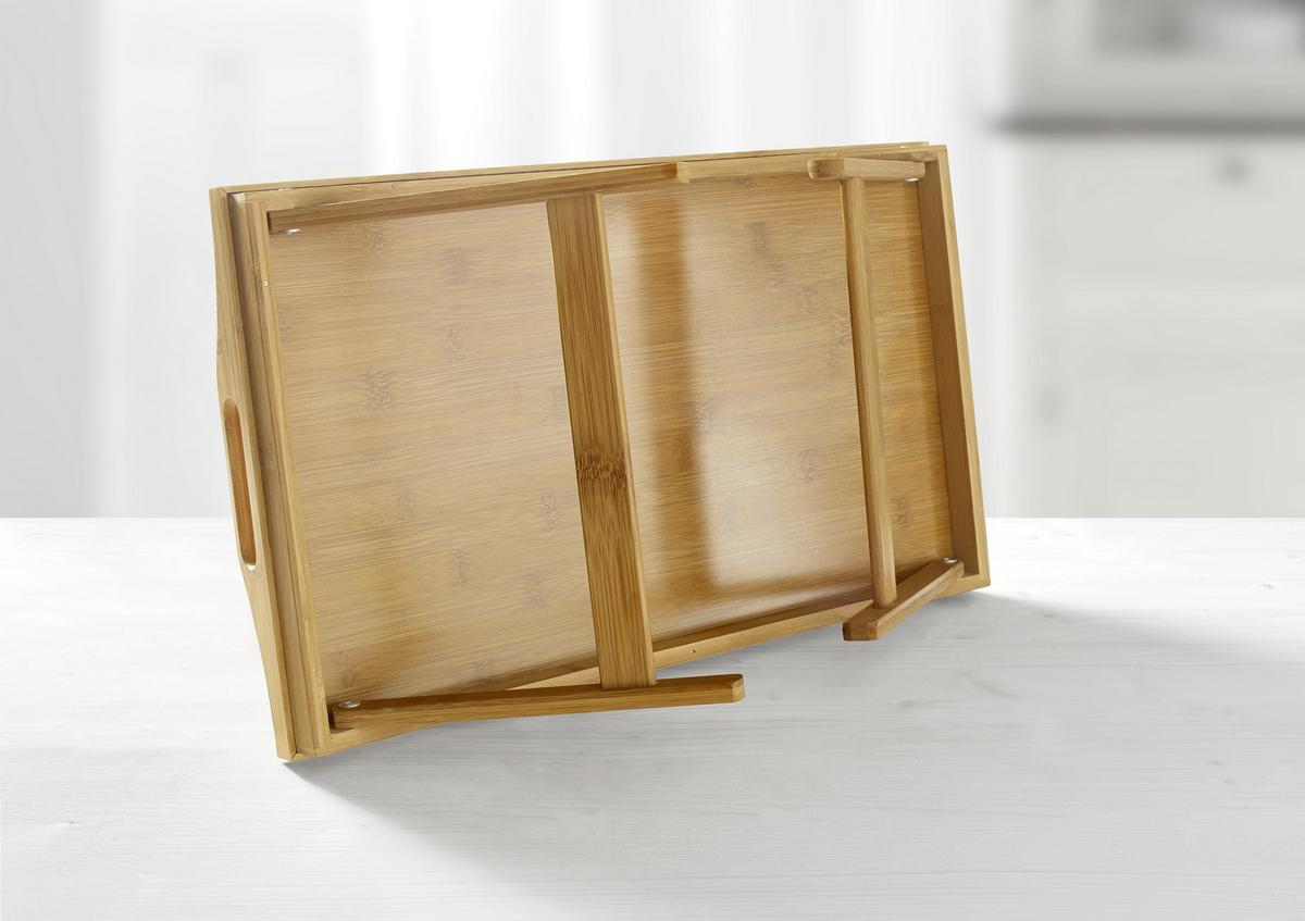 Serviertablett aus Bambus - Naturfarben, KONVENTIONELL, Holzwerkstoff/Kunststoff (50/30/24cm) - Zandiara