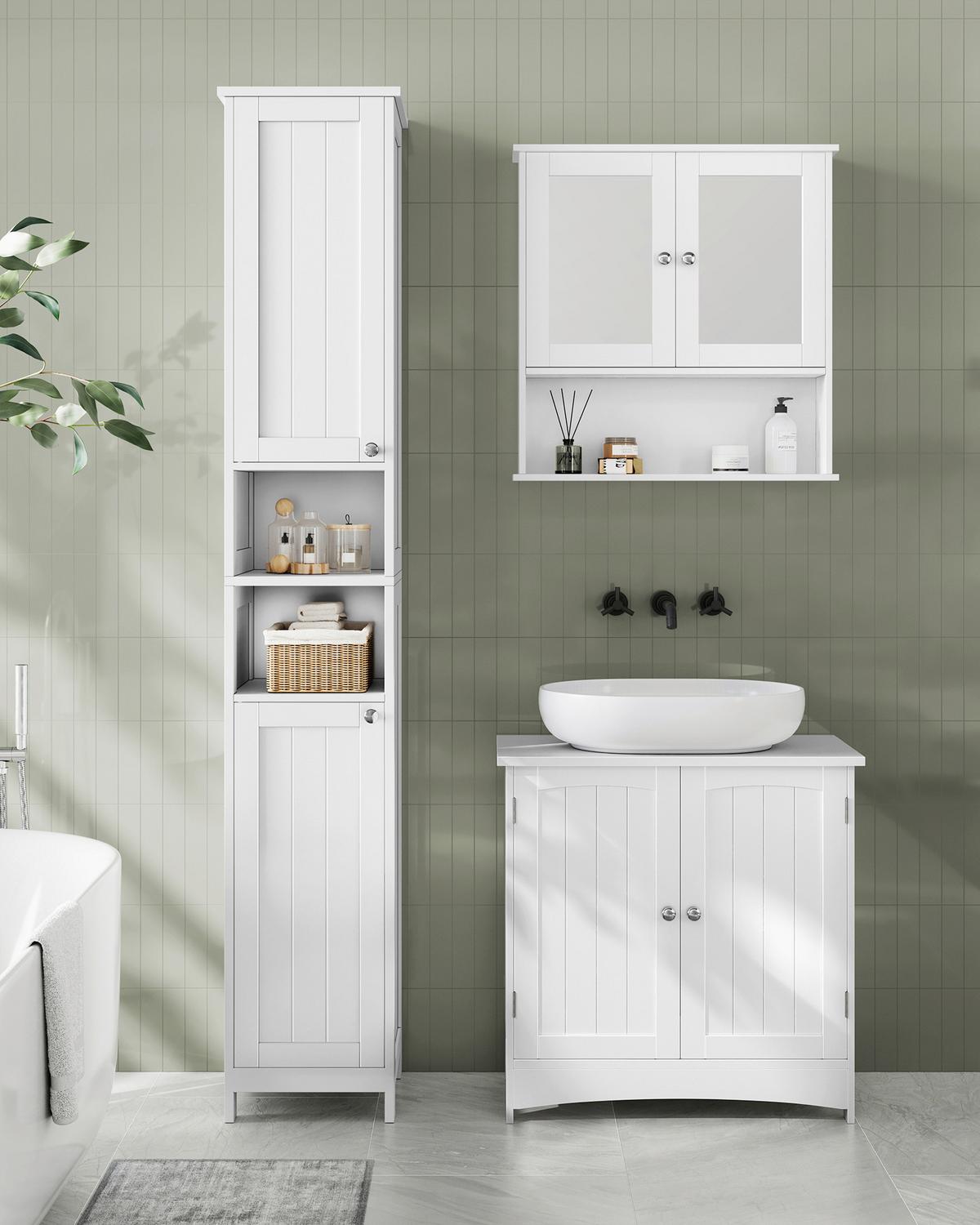 HOCHSCHRANK BATHROOM CABINET - Silberfarben/Weiß, MODERN, Holzwerkstoff/Metall (30/170/30cm) - MID.YOU