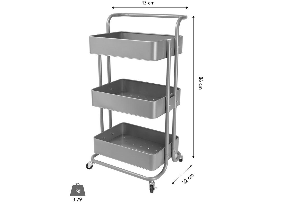 Servierwagen Danao in Silberfarben - Silberfarben/Silbereichenfarben, Basics, Metall (43/32/86cm) - Echtwerk