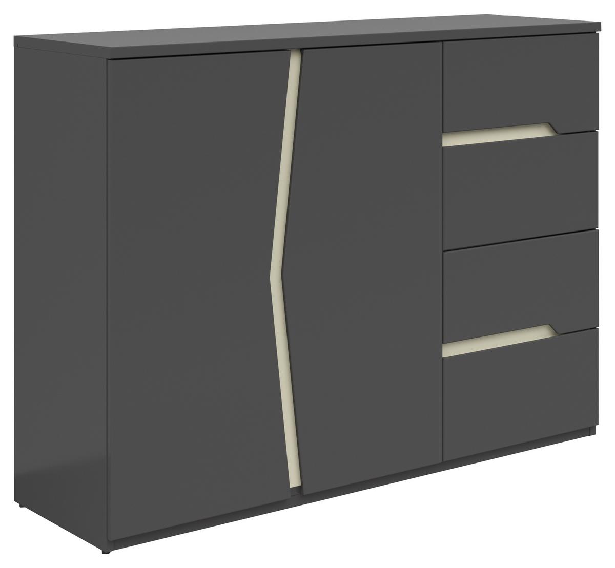 Sideboard Manhatten in Grau/Graphitfarben - Graphitfarben/Schwarz, Modern, Holzwerkstoff/Kunststoff (124/95/42cm) - Premium Living