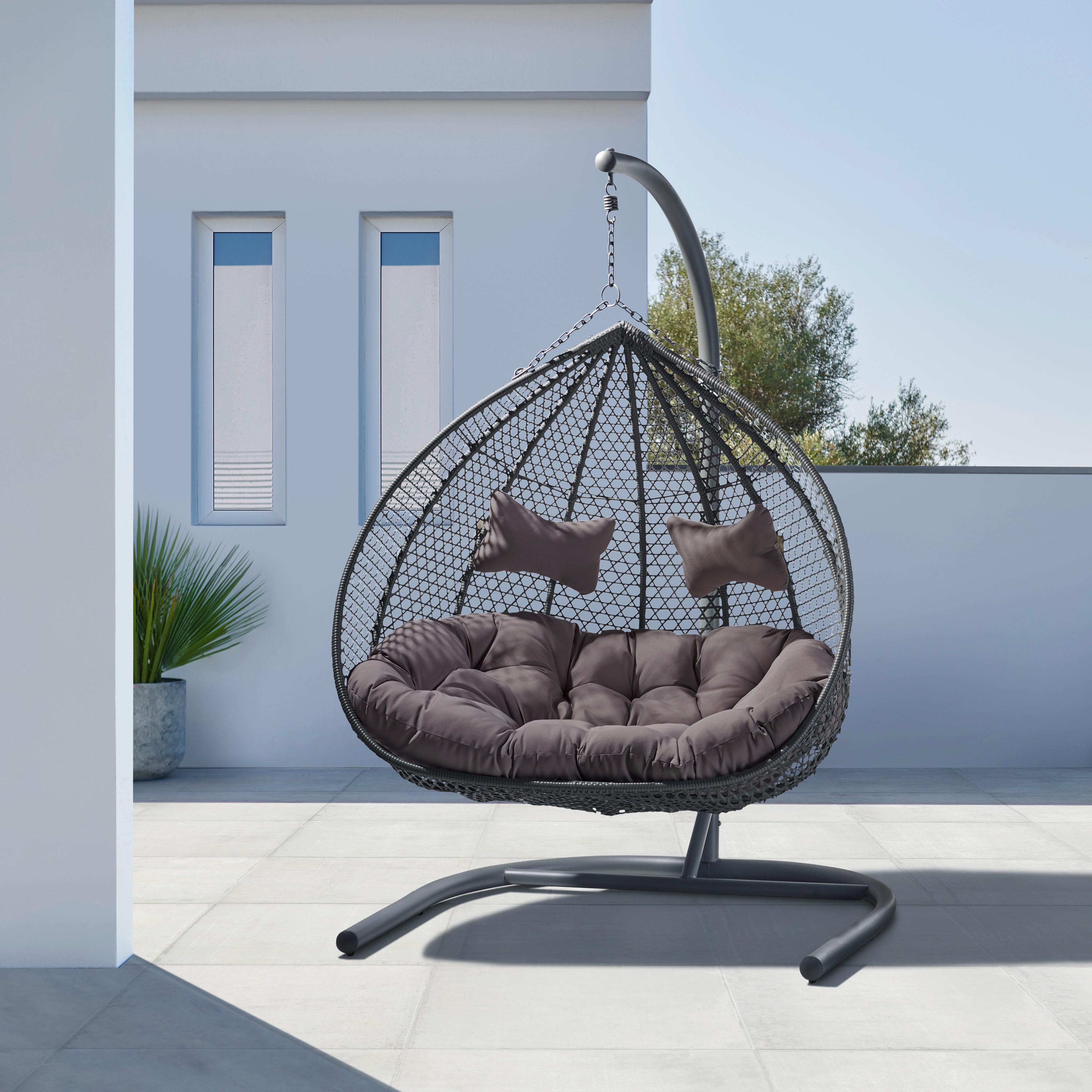 Fotoliu suspendat Bari - gri închis/gri, Modern, plastic/metal (130/201/116cm) - Bessagi Garden