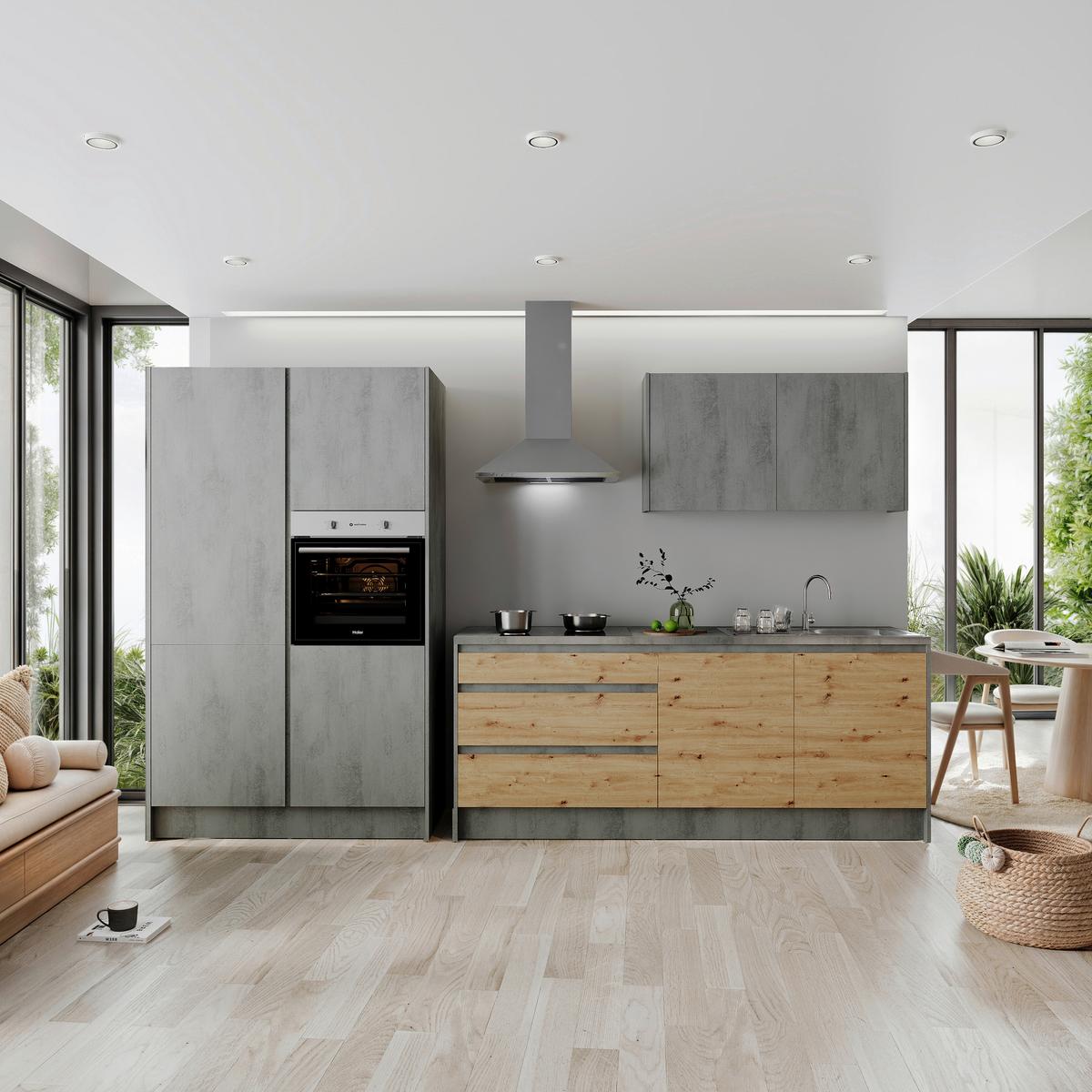 Küchenblock in Anthrazit/ Eichefarben ´TROJA+E´ - Anthrazit/Eiche Artisan, Design, Holzwerkstoff (335cm) - P & B