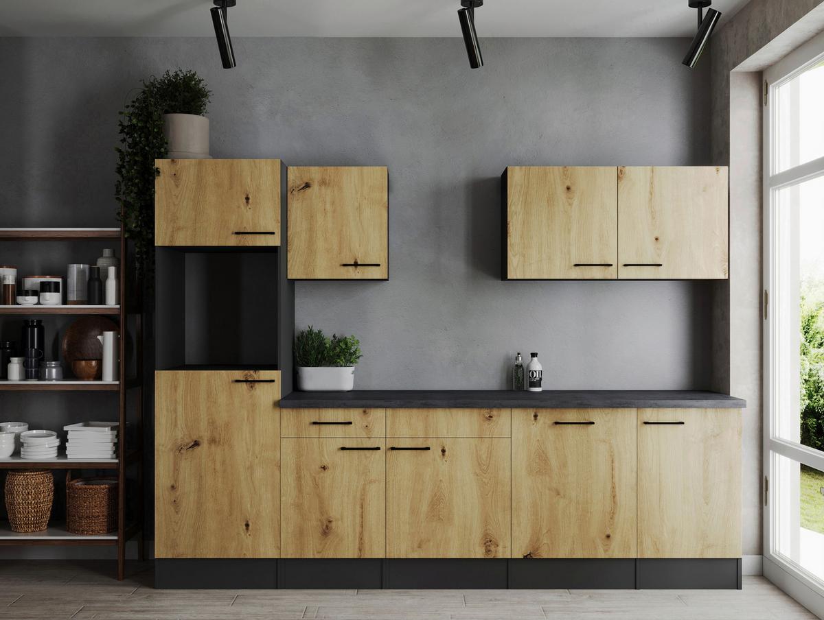 Kuhinjski Blok Brez Aparatov Oliver, 280cm - črna/siva, Design, kovina/leseni material (280cm) - Respekta