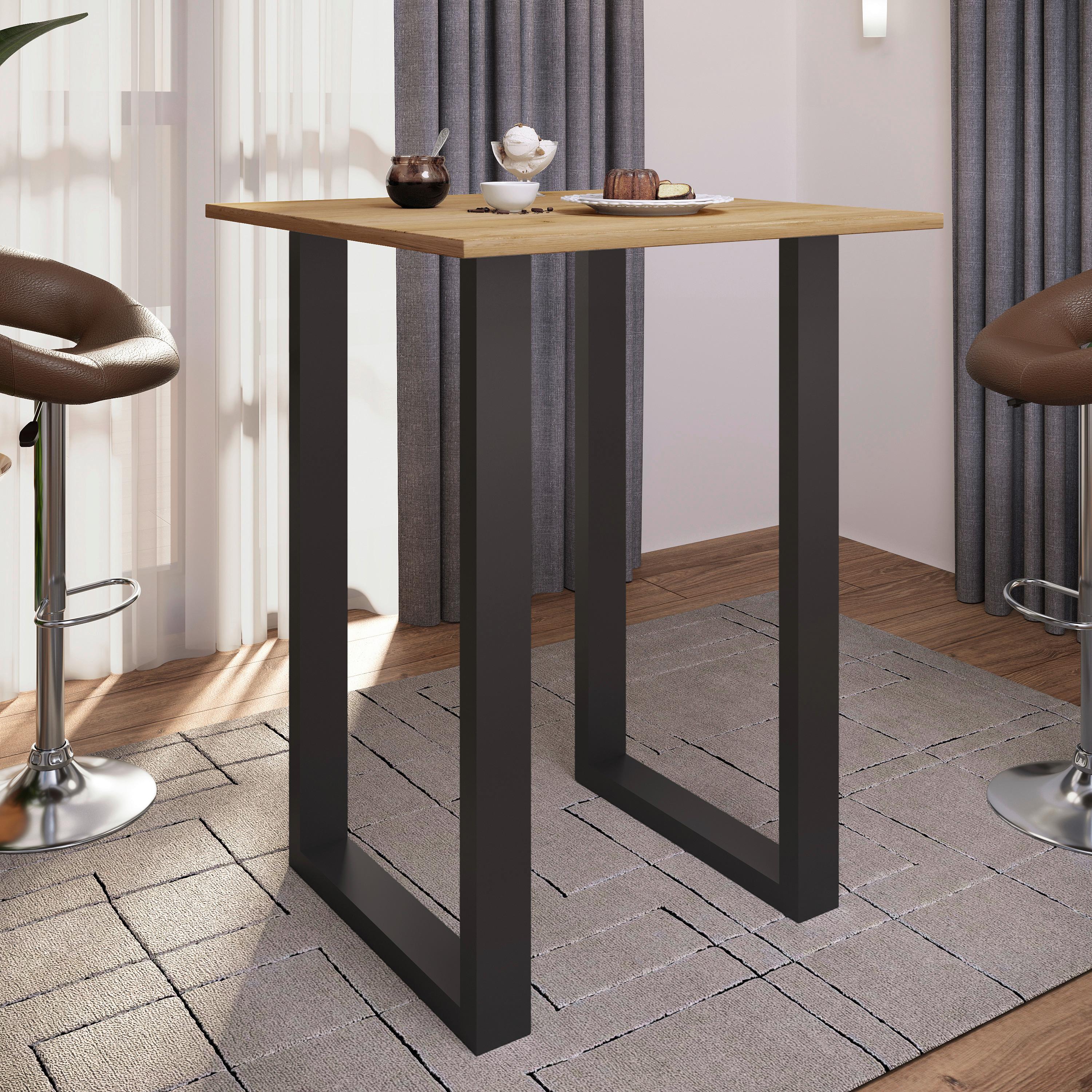 Bartisch XONA Schwarz/ Honigeiche ca.80x102x80cm - Honigeiche/Silberfarben, KONVENTIONELL, Holzwerkstoff/Metall (80/80/102cm)