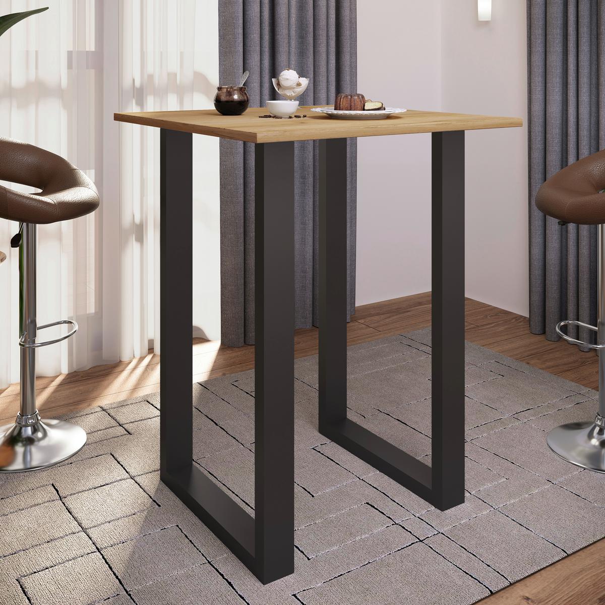 Bartisch XONA Schwarz/ Honigeiche ca.80x102x80cm - Honigeiche/Silberfarben, KONVENTIONELL, Holzwerkstoff/Metall (80/80/102cm)