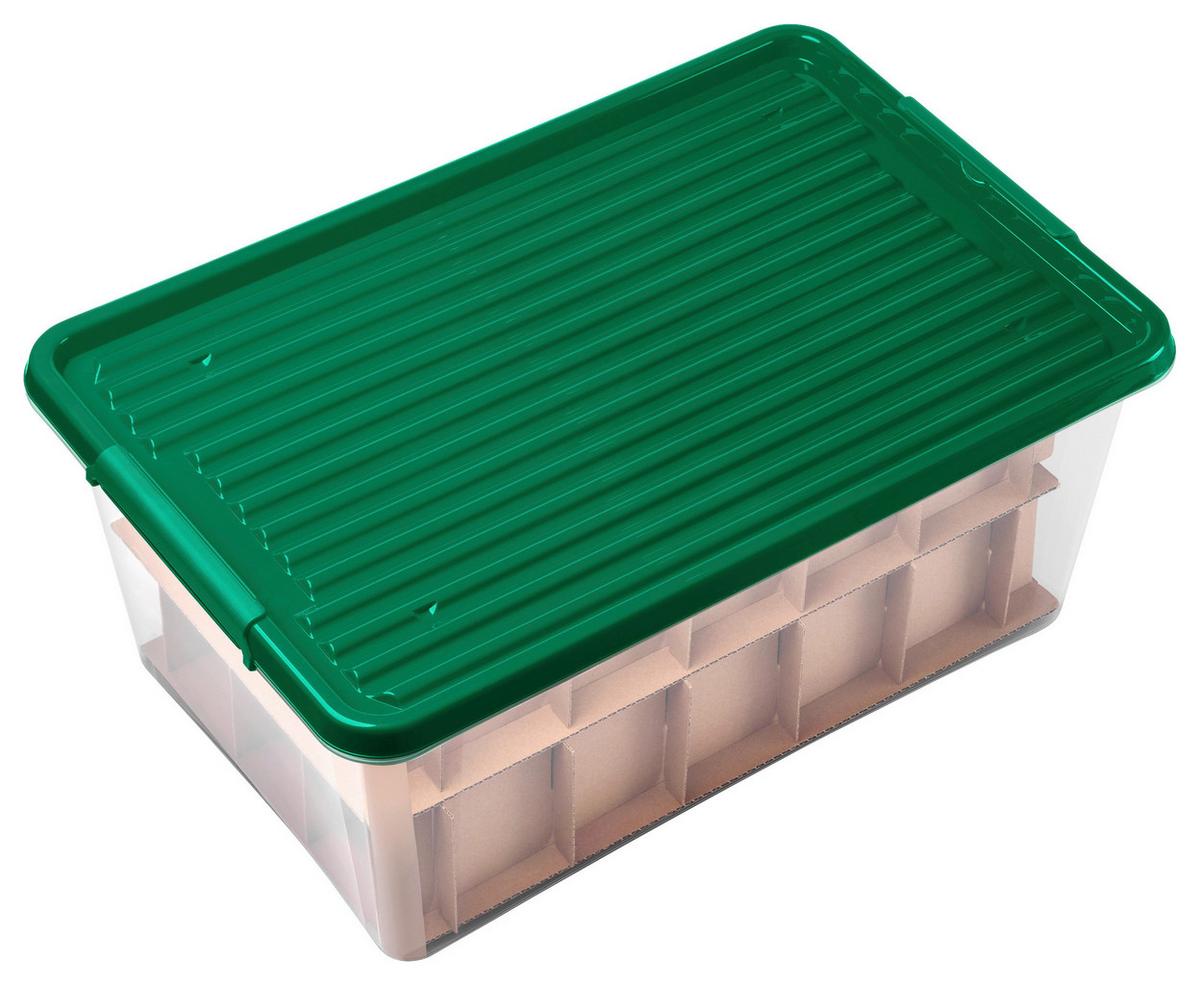 Box mit Deckel Xmas Grün/Transparent für 43 Kugeln - Transparent/Grün, KONVENTIONELL, Karton/Kunststoff (58/39/36,5cm) - Mömax