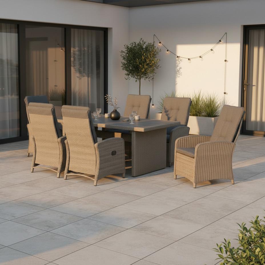 GARTENSET ATRANI - Grau, MODERN, Kunststoff/Textil - Gardenson