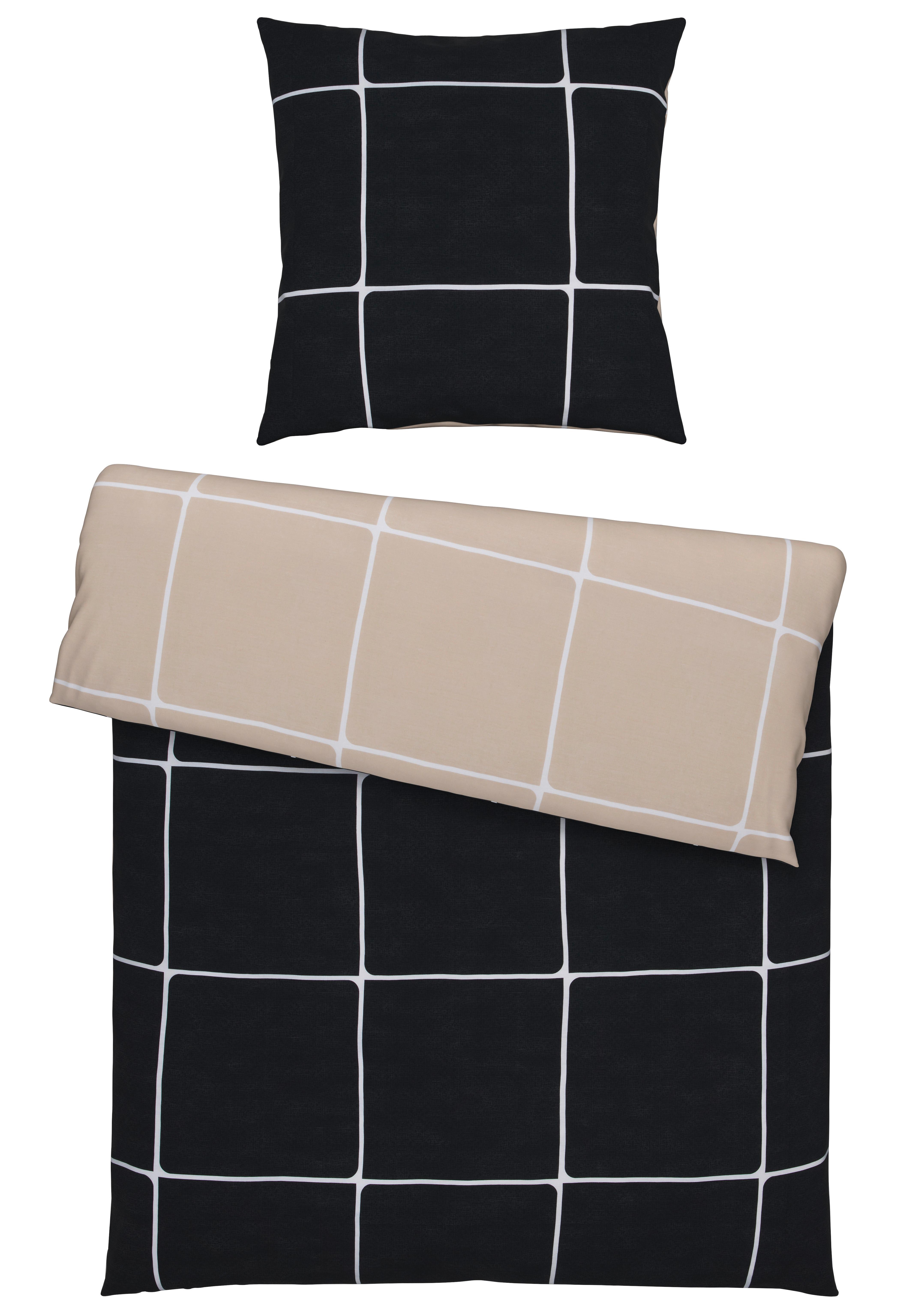 Bettwäsche Linnea Wende XL Schwarz/Greige ca. 155x220cm - Greige/Schwarz, MODERN, Textil (155/220cm) - Modern Living