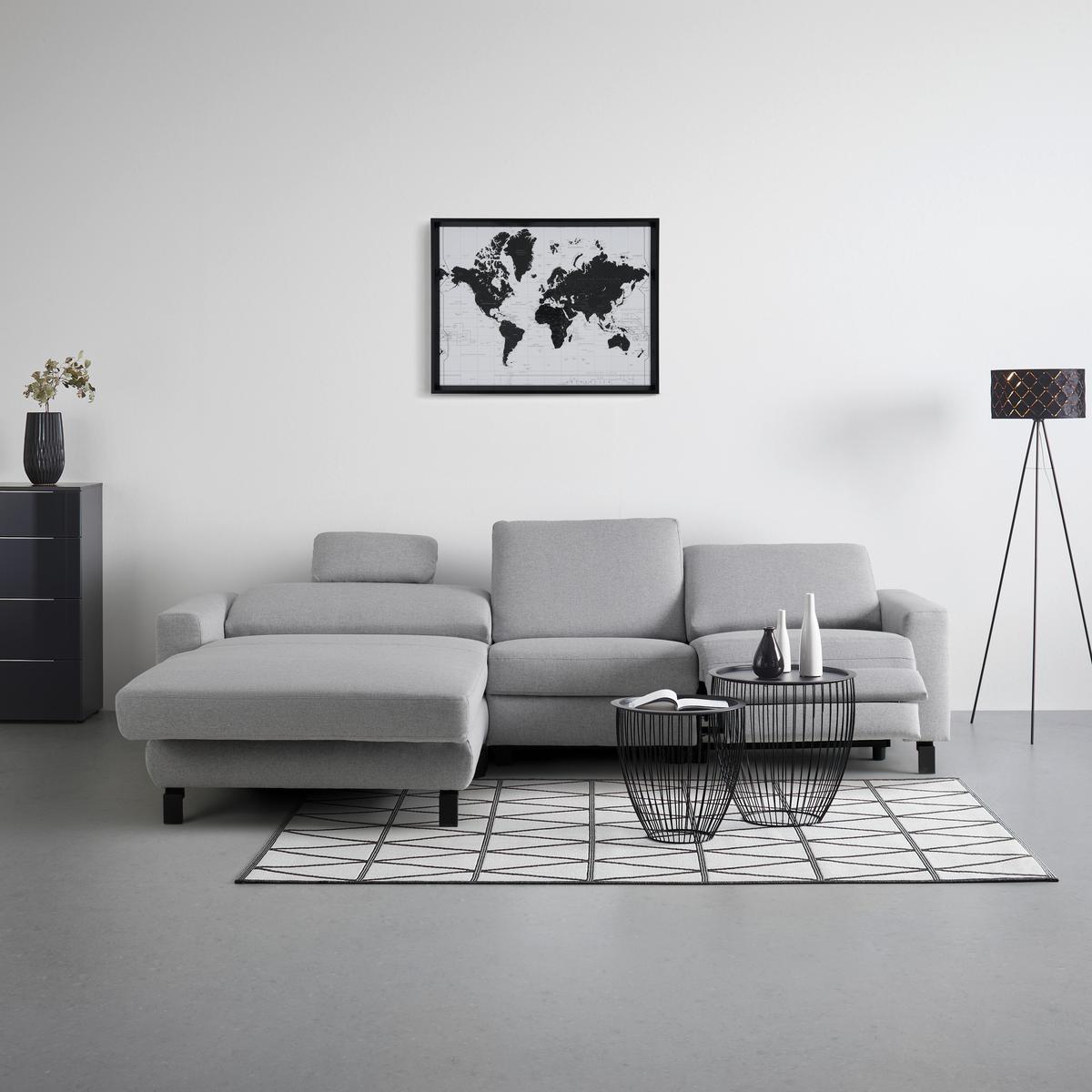 Wohnlandschaft Corvara Plus Grau - Schwarz/Grau, MODERN, Textil/Metall (286/91/187cm) - Premium Living