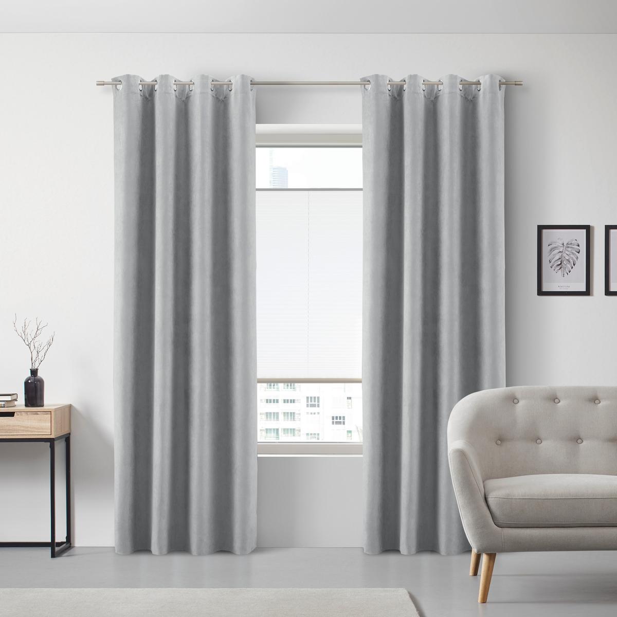 Ösenvorhang Velours in Grau ca. 140x245cm - Grau, KONVENTIONELL, Textil (140/245cm) - Modern Living
