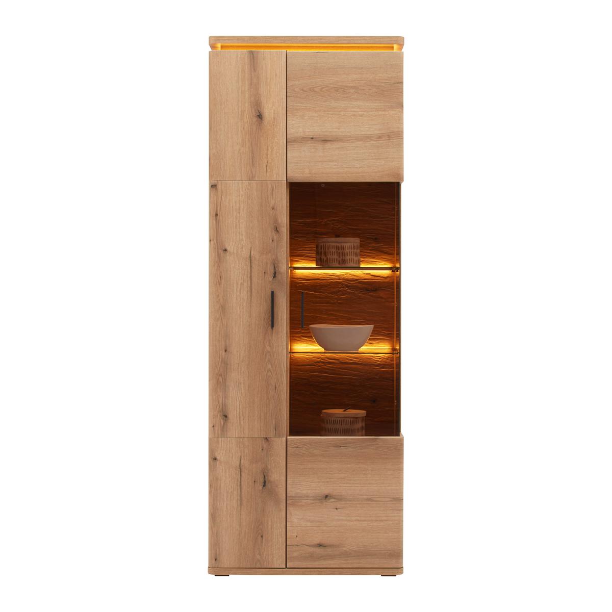 Vitrine Alameda Eichefarben inkl. Oberbodenbeleuchtung - Eichefarben, Modern, Glas/Holzwerkstoff (75/208/38cm) - Mömax