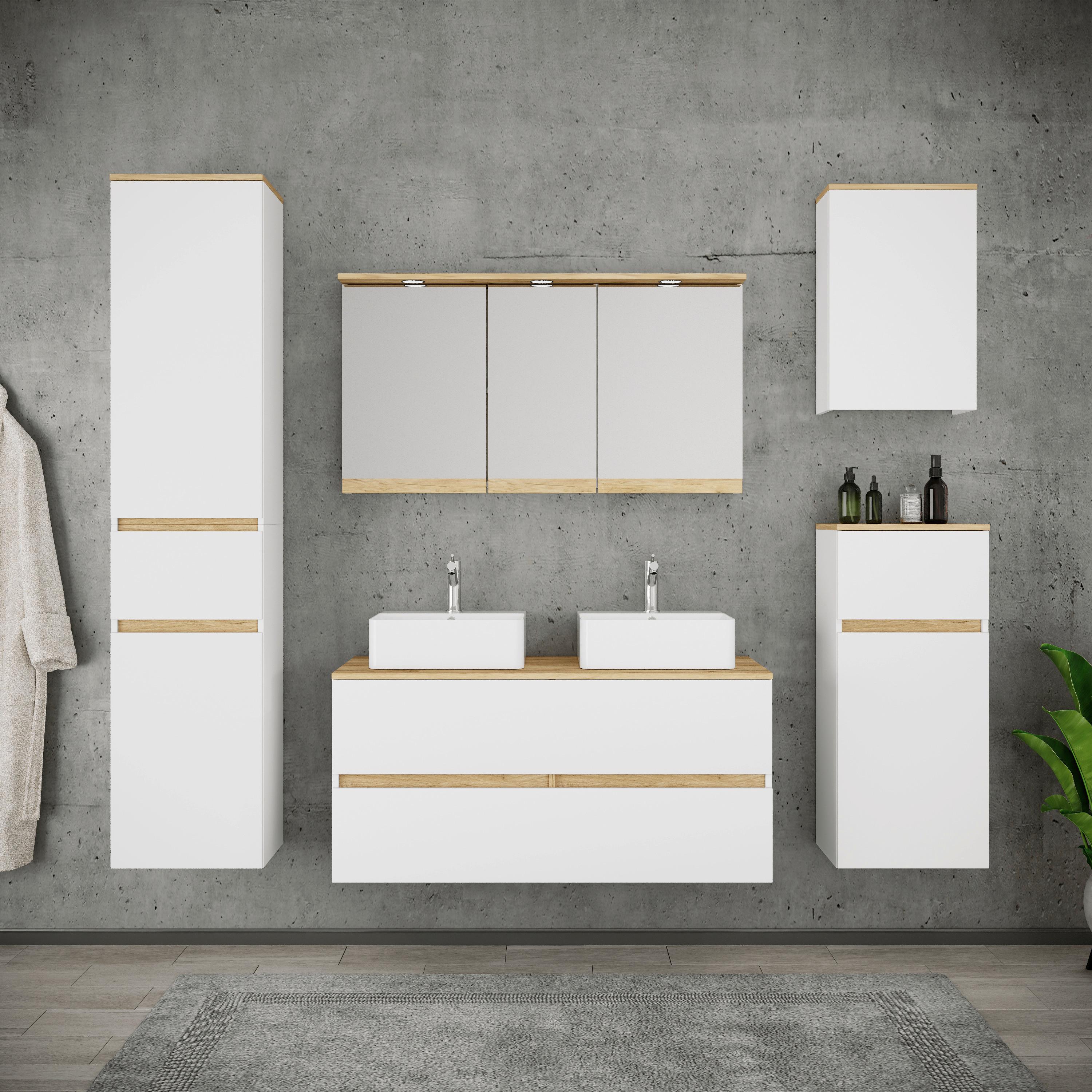 Badezimmer Cosila - Honigeiche/Weiss, Trend, Keramik/Holzwerkstoff (191cm) - MID.YOU