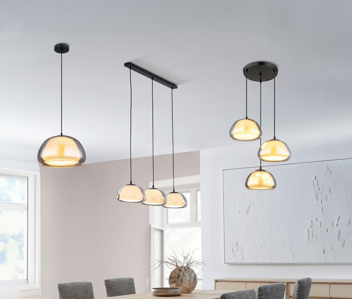 LAMPA WISZĄCA 15743-3H - jasnoszary/czarny, Trend, metal/tkanina (95/25/120cm) - Globo
