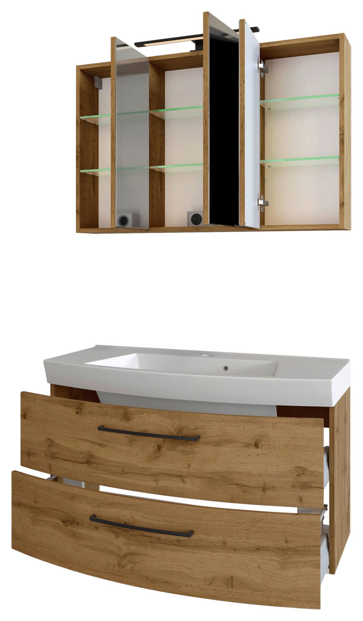 Badezimmer Manchester 2-tlg. ca. 100 cm Weiß - Eichefarben/Weiß, MODERN, Keramik/Holzwerkstoff (100cm) - Held