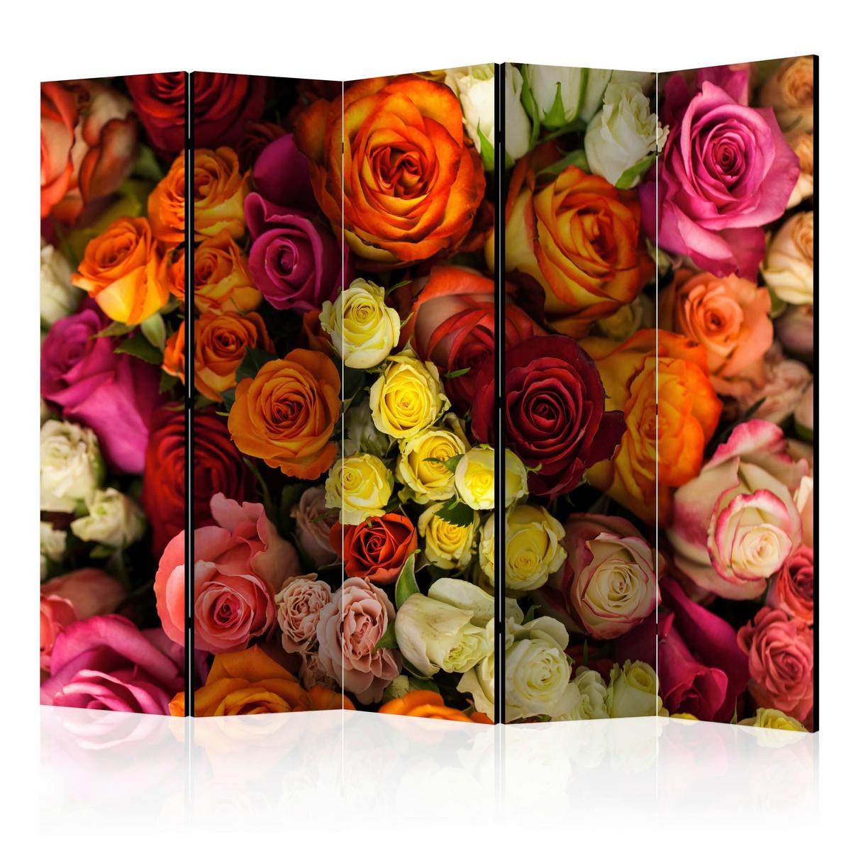 Paravan Bouquet Of Roses I, 5-Delni, Dvostranski - pink/oranžna, Basics, tekstil/les (225/172/3cm) - artgeist