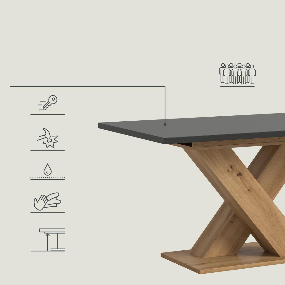 Ausziehtisch Marlon Grau ca. 150-190x90x76 cm - Eiche Artisan/Grau, KONVENTIONELL, Holzwerkstoff (150-190/90/76cm) - MID.YOU