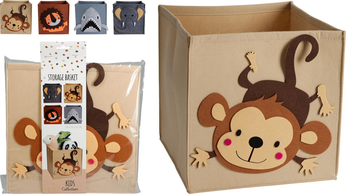 Tárolódoboz Kids Collection - világosszürke/barna, textil (30/30/30cm)