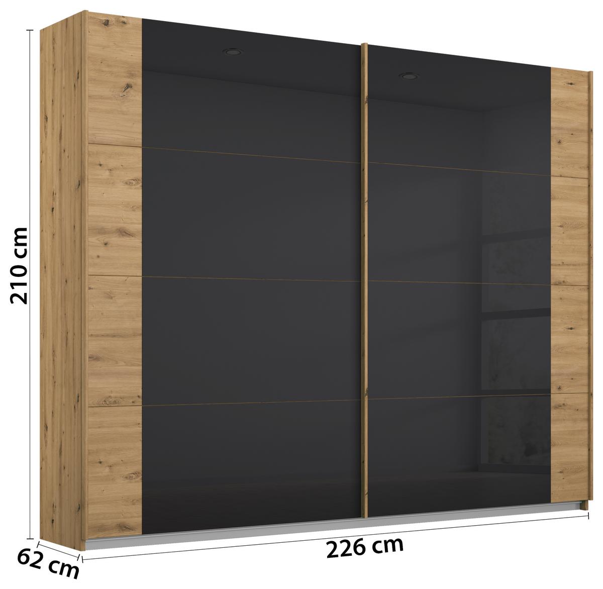 DULAP USI CULISANTE ARTEMIS - stejar Artisan/antracit, Modern, sticlă/material pe bază de lemn (225/210/62cm) - Modern Living