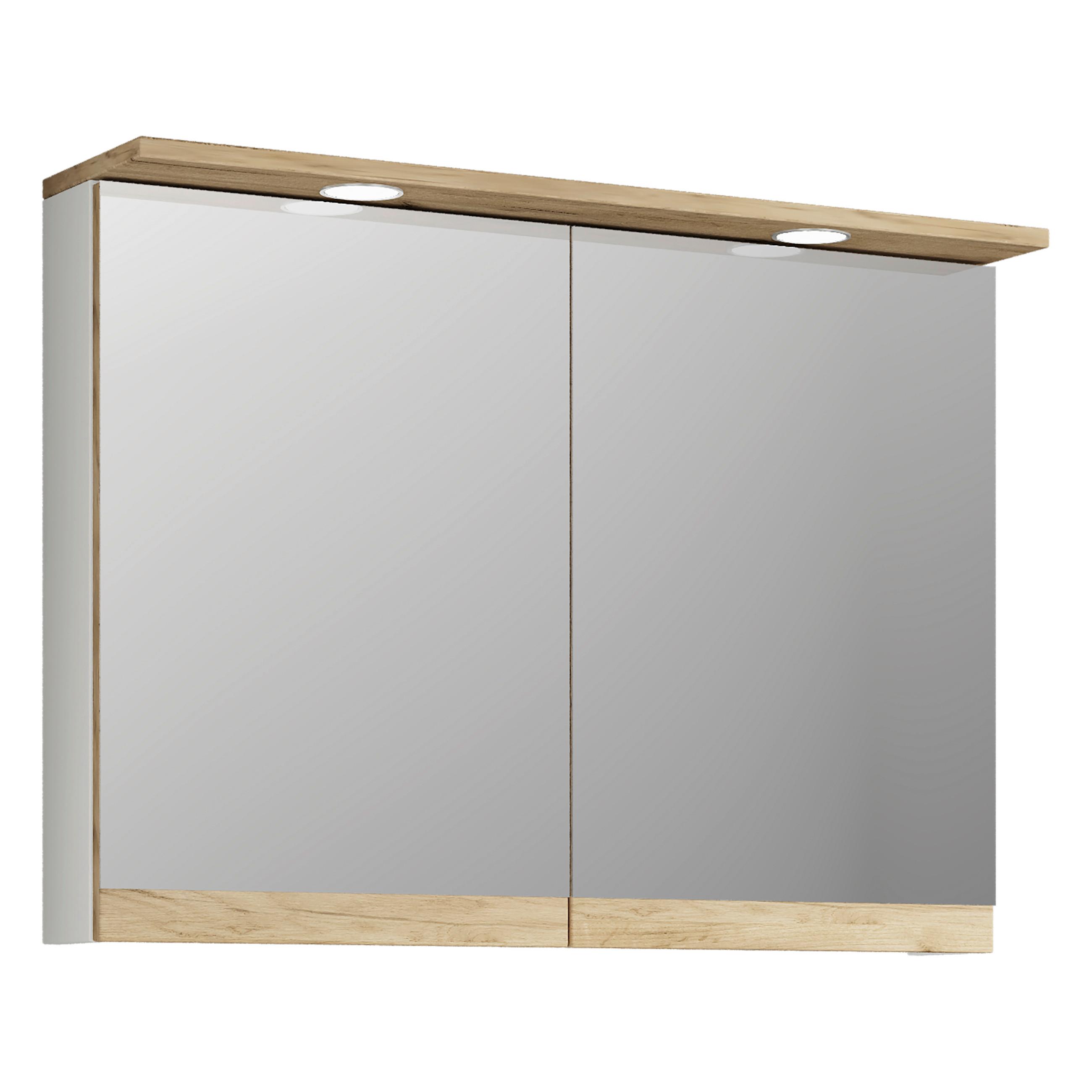 Spiegelschrank Cosila - Honigeiche/Weiss, Trend, Glas/Holzwerkstoff (80/59/23cm) - MID.YOU