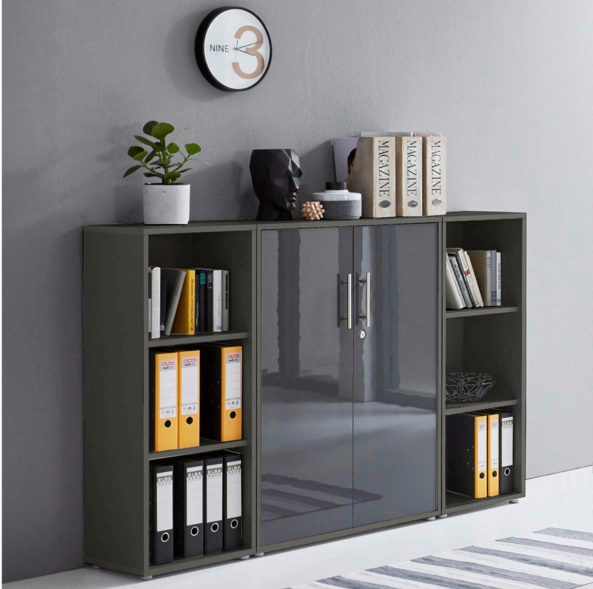 AKTENSCHRANK OFFICE EDITION - SW SET 2 - Anthrazit/Anthrazit Hochglanz, MODERN, Holzwerkstoff (172,6/113,6/33cm) - MID.YOU