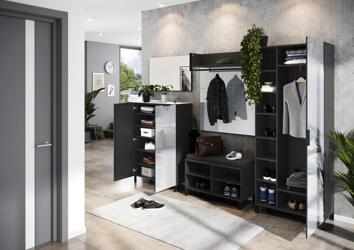 Garderobenschrank Ceduna in Graphitfarben/Grau. - Graphitfarben/Schwarz, MODERN, Glas/Holzwerkstoff (82/202/40cm) - Premium Living