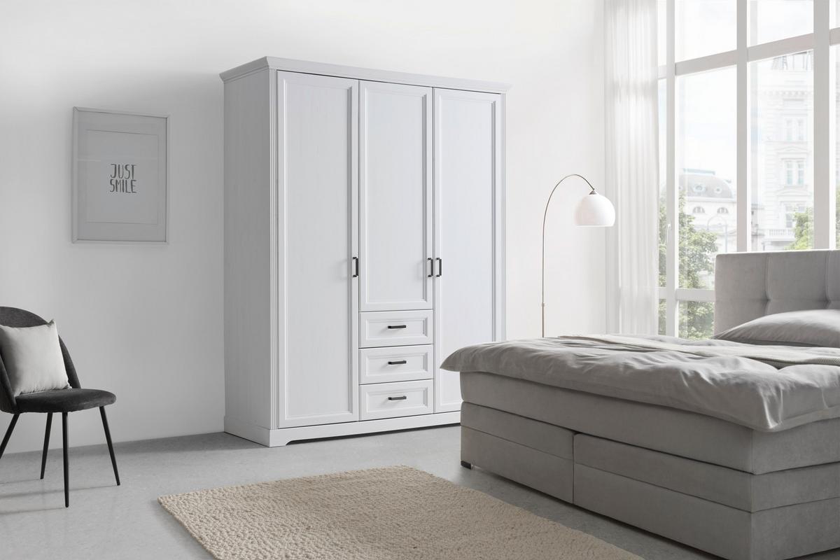 Kleiderschrank Marilou in Weiss ca. 164x206x64cm - Weiss/Nickelfarben, Romantik / Landhaus, Holzwerkstoff/Metall (164/206/64cm) - Zandiara