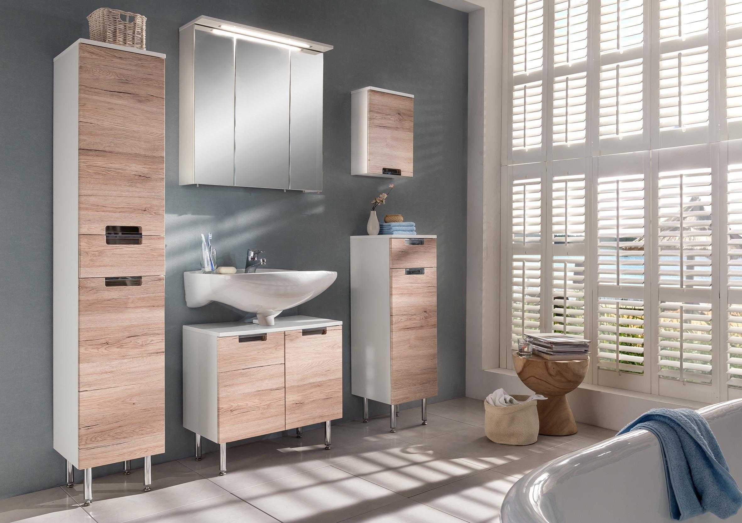 Oberschrank "Mars" , weiß - Chromfarben/Eichefarben, MODERN, Holzwerkstoff/Metall (33,0/46,5/16,5cm) - MID.YOU