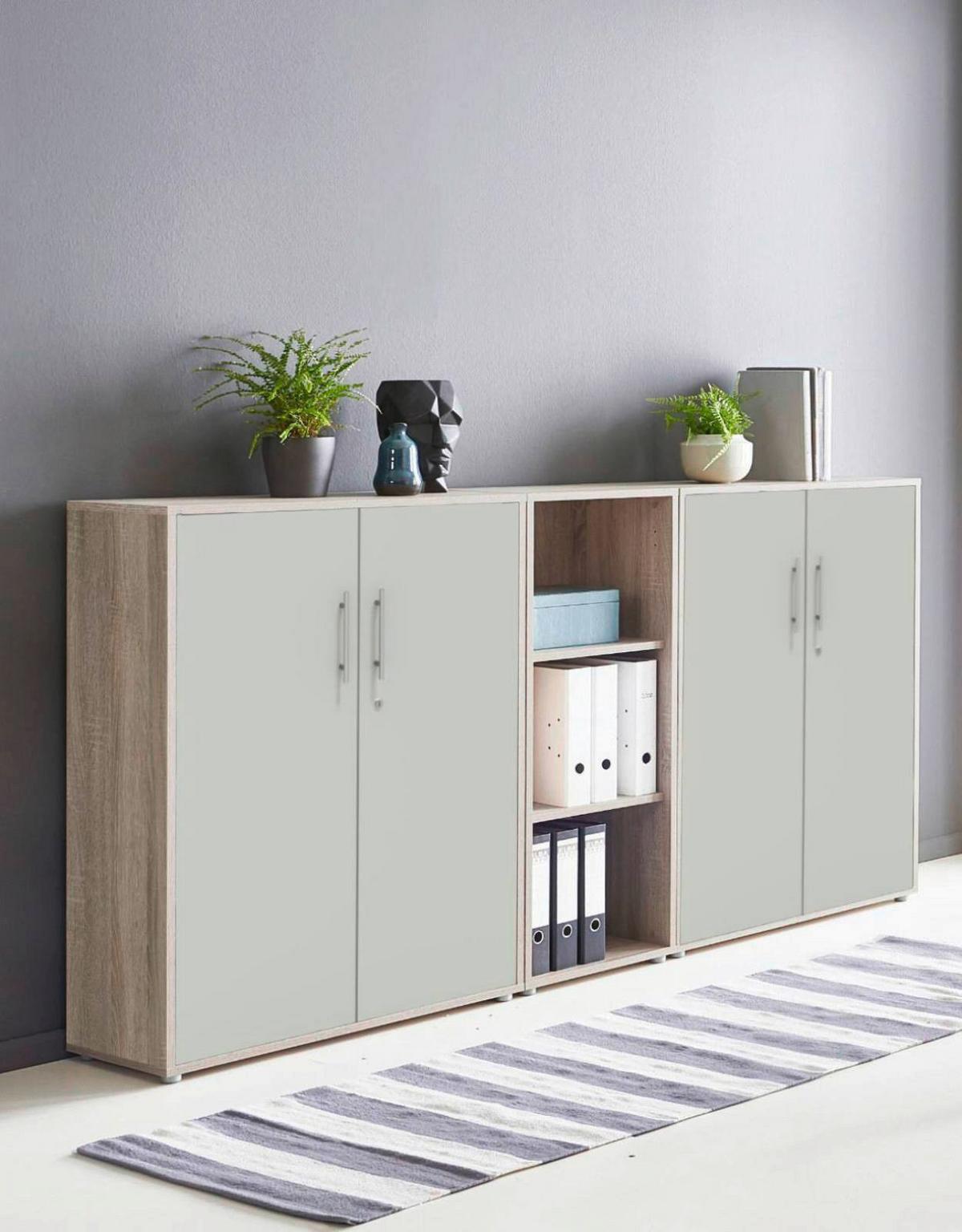 AKTENSCHRANK OFFICE EDITION - SW SET 8 - Hellgrau/Sonoma Eiche, MODERN, Holzwerkstoff (212,9/113,6/33cm) - MID.YOU