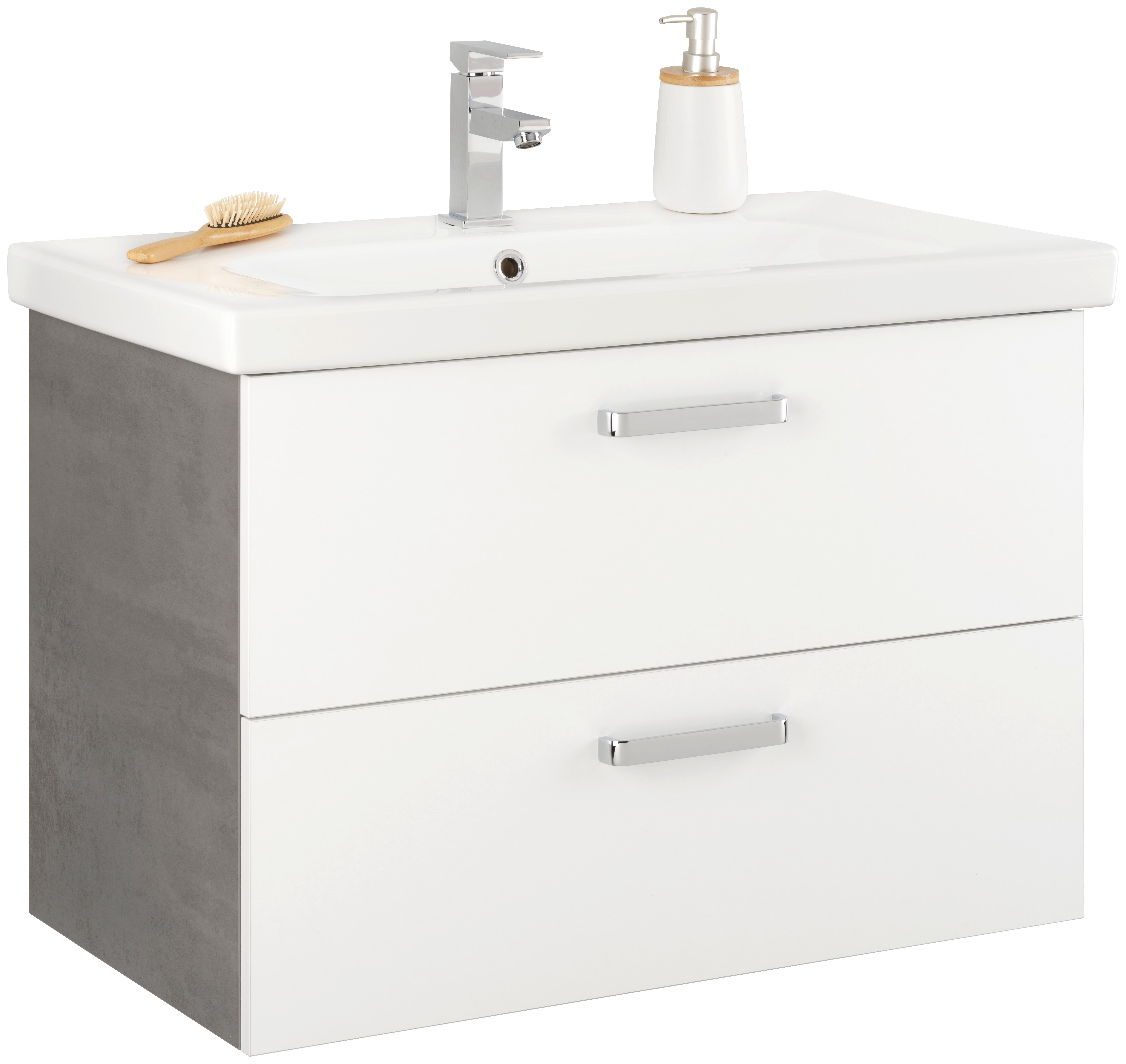 Waschtischkombi Carin in Weiß - Chromfarben/Dunkelgrau, MODERN, Keramik/Holzwerkstoff (82/57/45cm) - Mömax