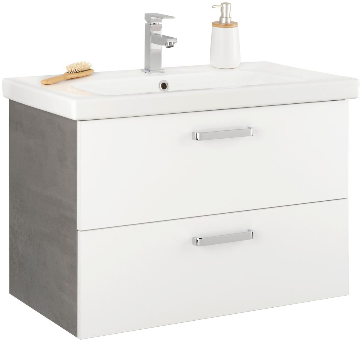 Waschtischkombi Carin in Weiß - Chromfarben/Dunkelgrau, MODERN, Keramik/Holzwerkstoff (82/57/45cm) - Mömax